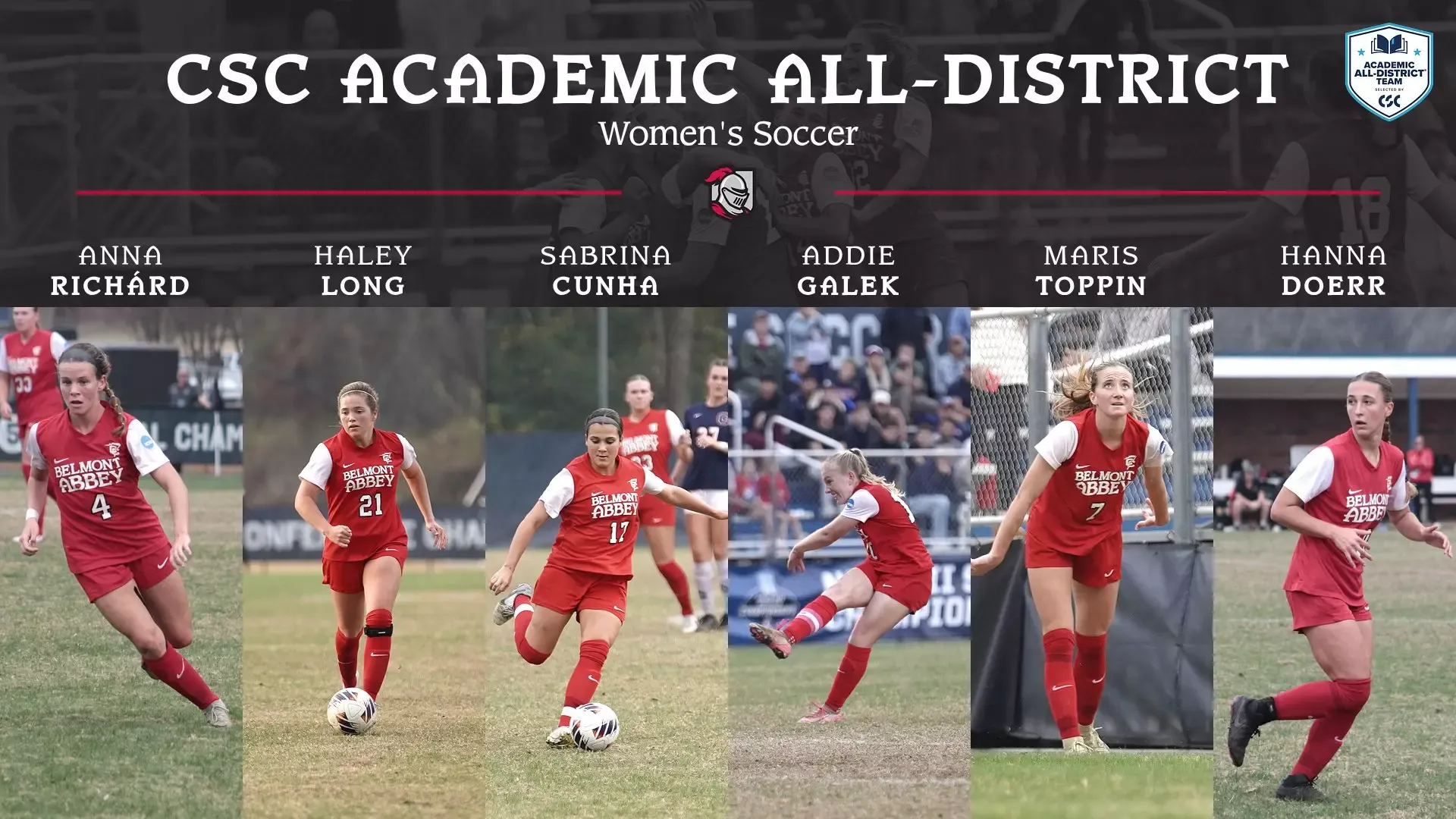 Belmont Abbey Women's Soccer CSC Academic All-District