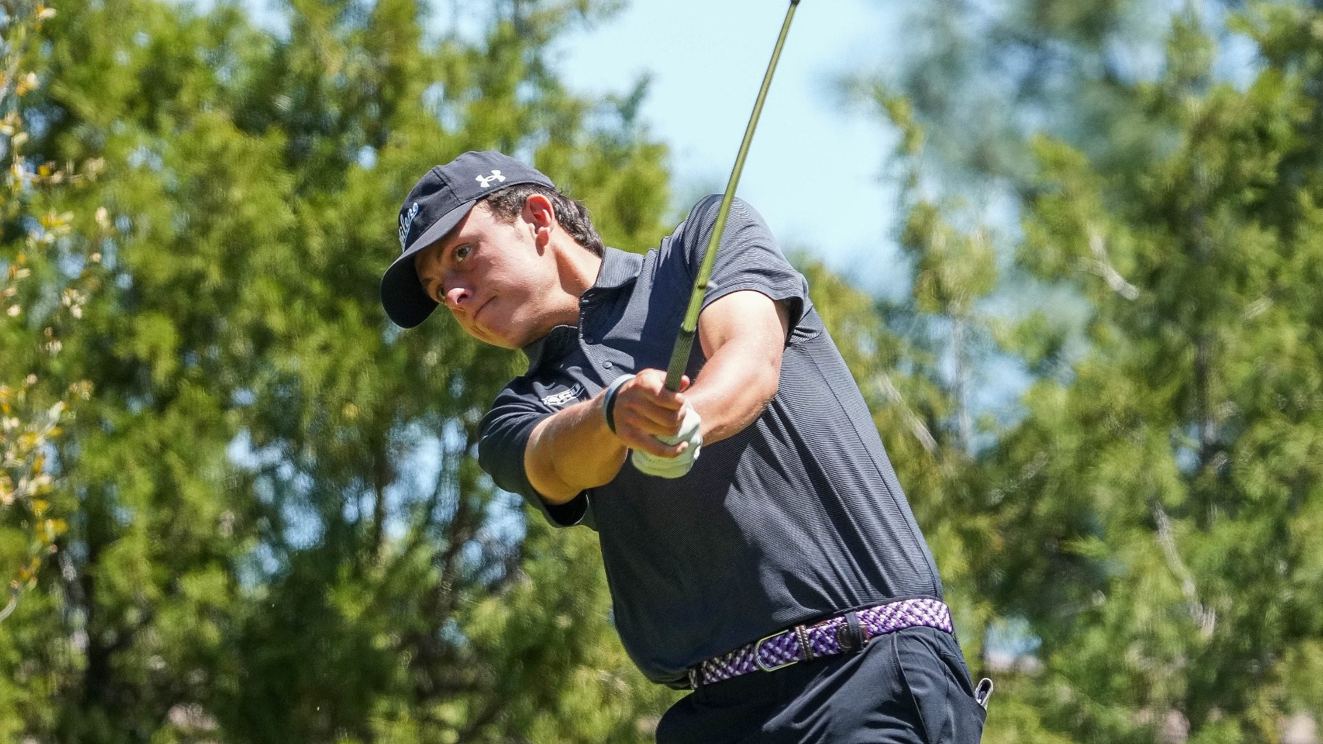 Jack Hollingsed swings at the WAC Championship in Payson, Ariz. on April 25, 2025.