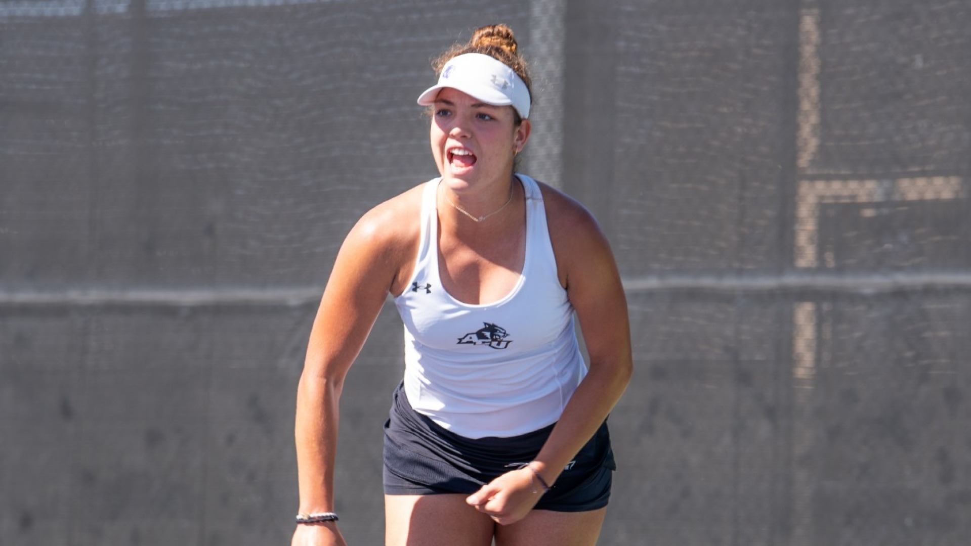 Masha Vrsalovic celebrates a point in a 2025 match versus Wichita State