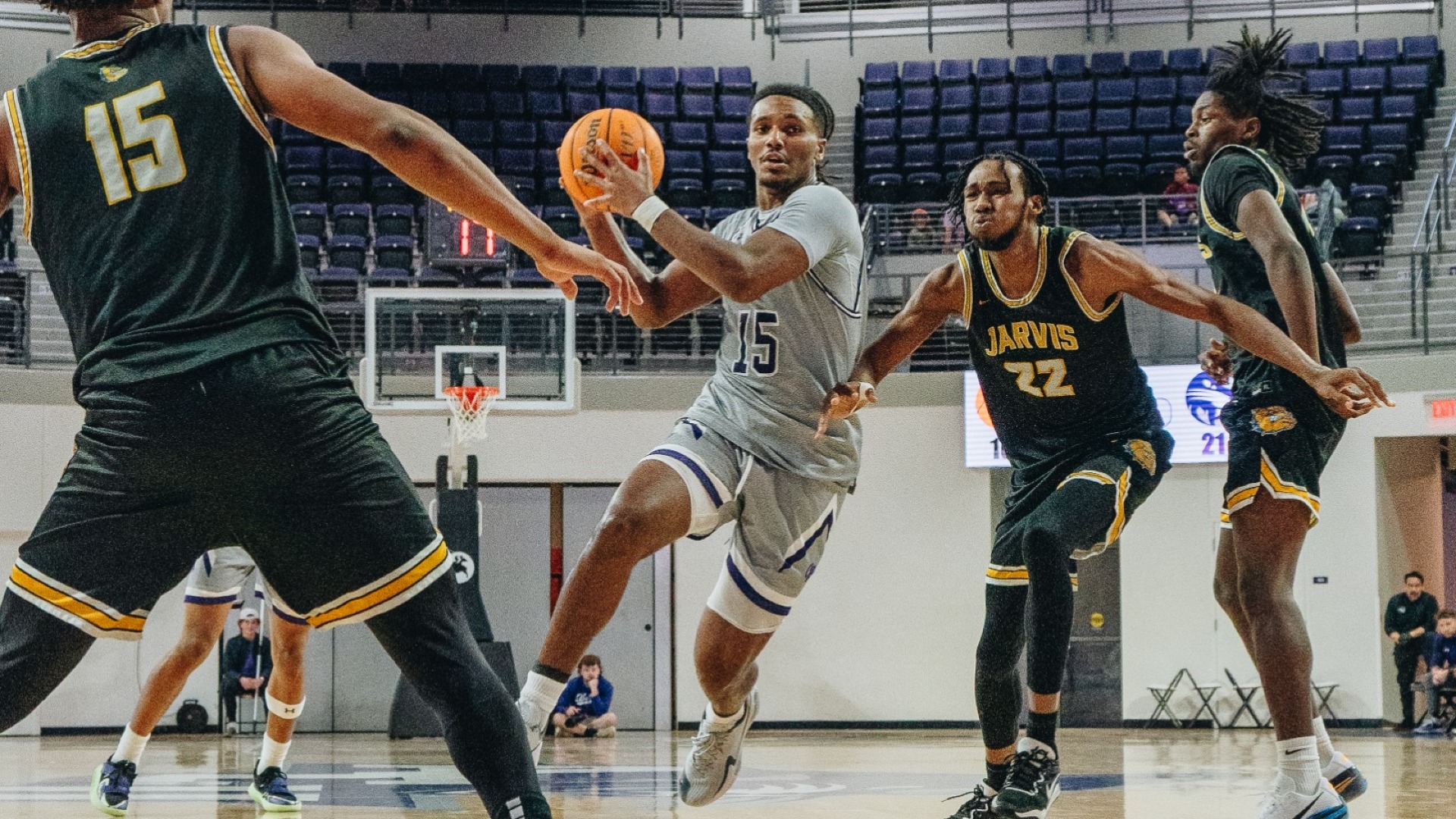 Bradyn Hubbard drives to the basket against Jarvis Christian on November 28, 2025