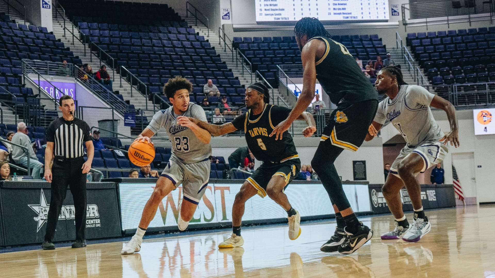 Joseph Venzant dribbles against a Jarvis Christian defender on November 28, 2025