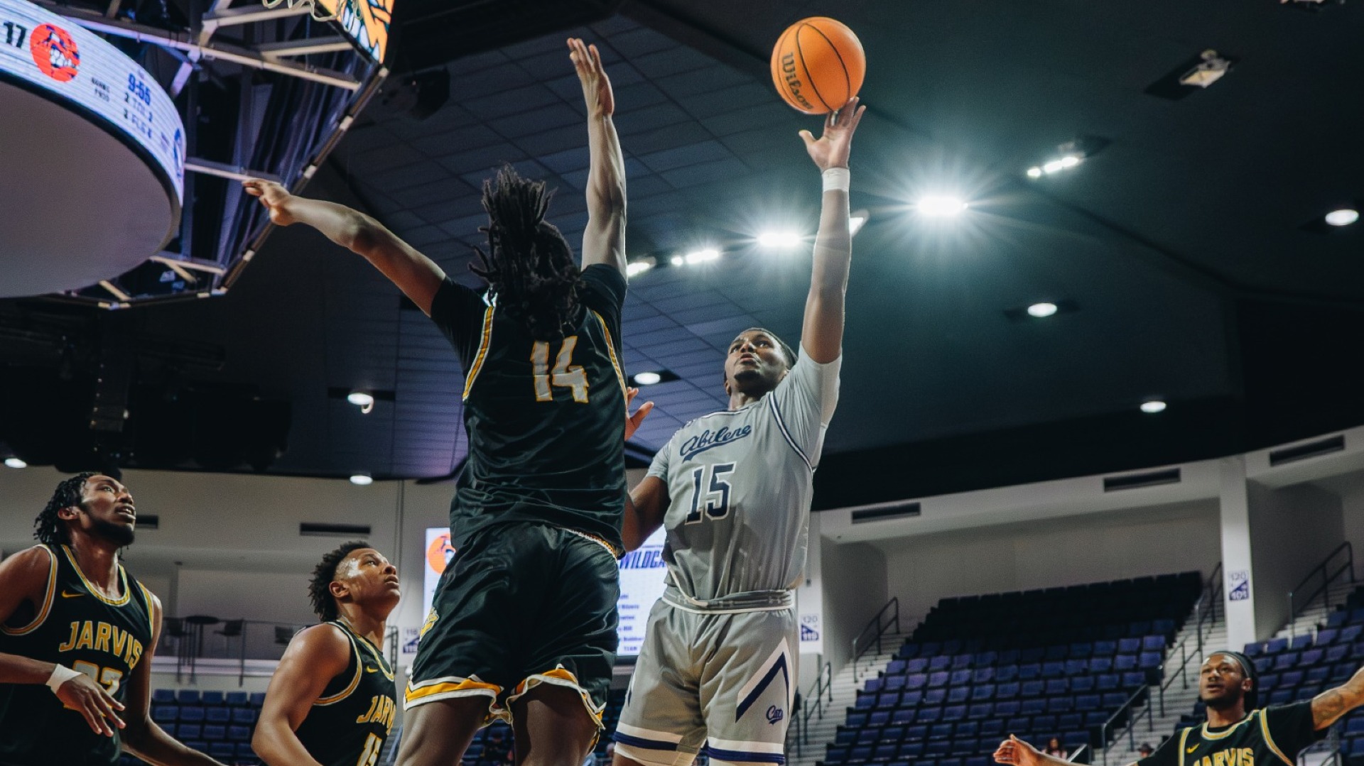 Bradyn Hubbard jumps for a shot against Jarvis Christian on November 28, 2025