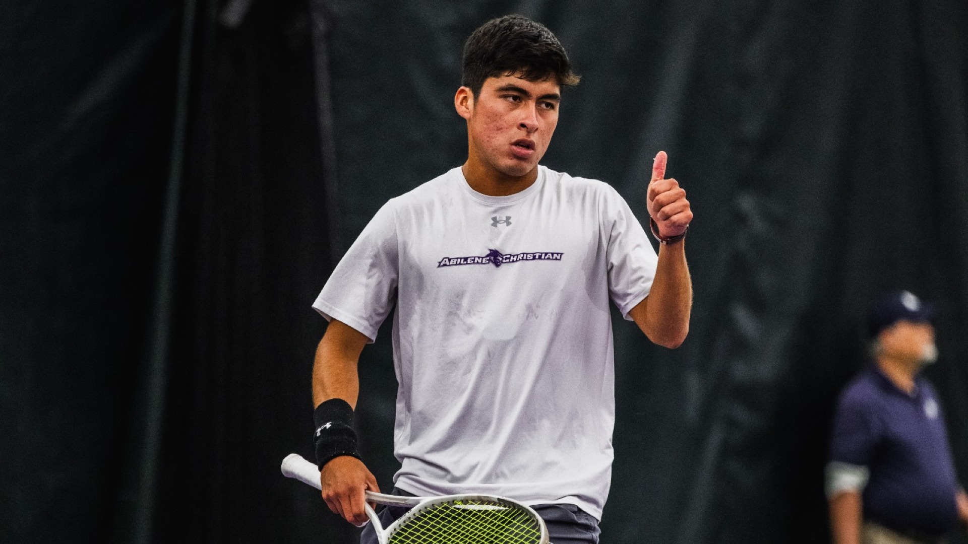 Luis Jose Nakamine gives a thumbs up during a match at TCU in January 11, 2026