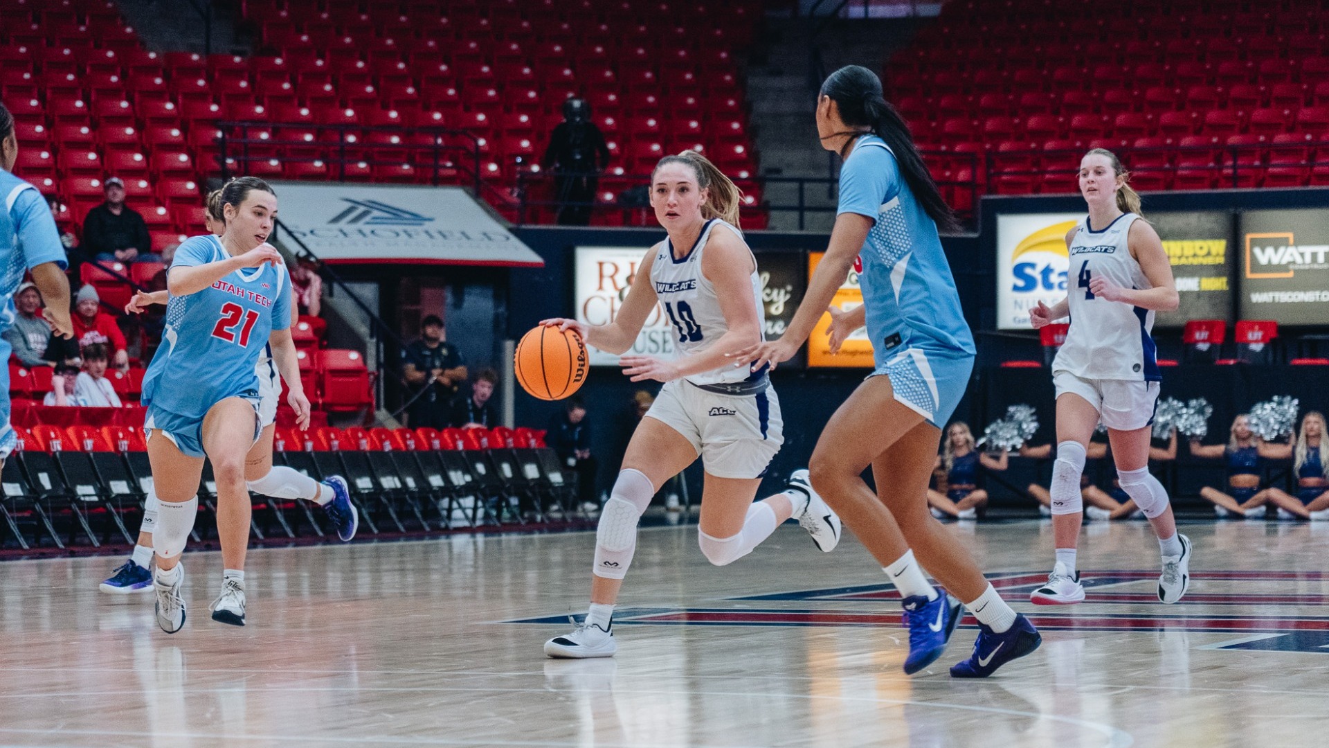 Payton Hull dribbles down the court in ACU's 54-46 win over Utah Tech in St. George, Utah on Jan. 29, 2026.