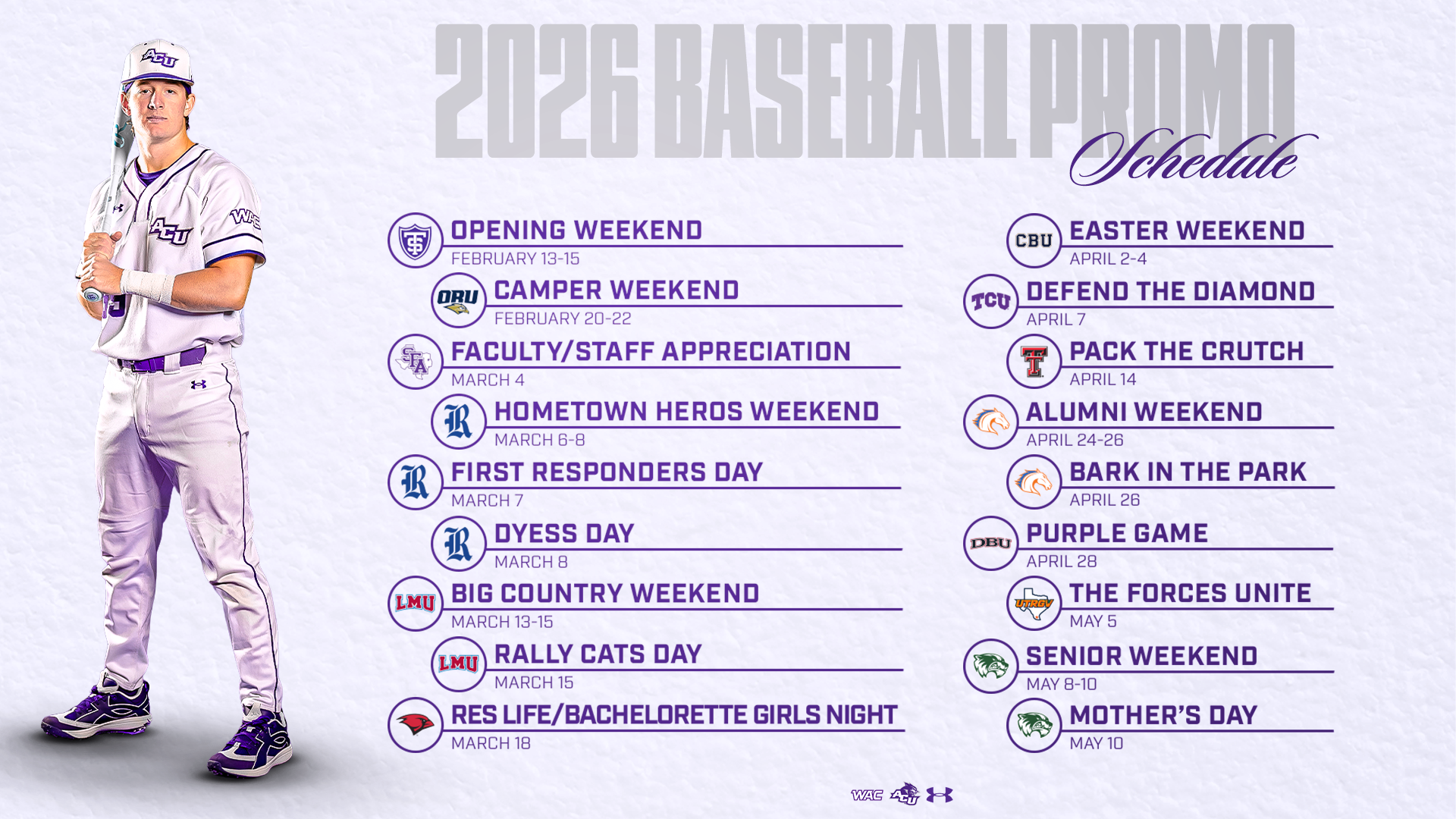 2026 Baseball Promo Schedule Graphic