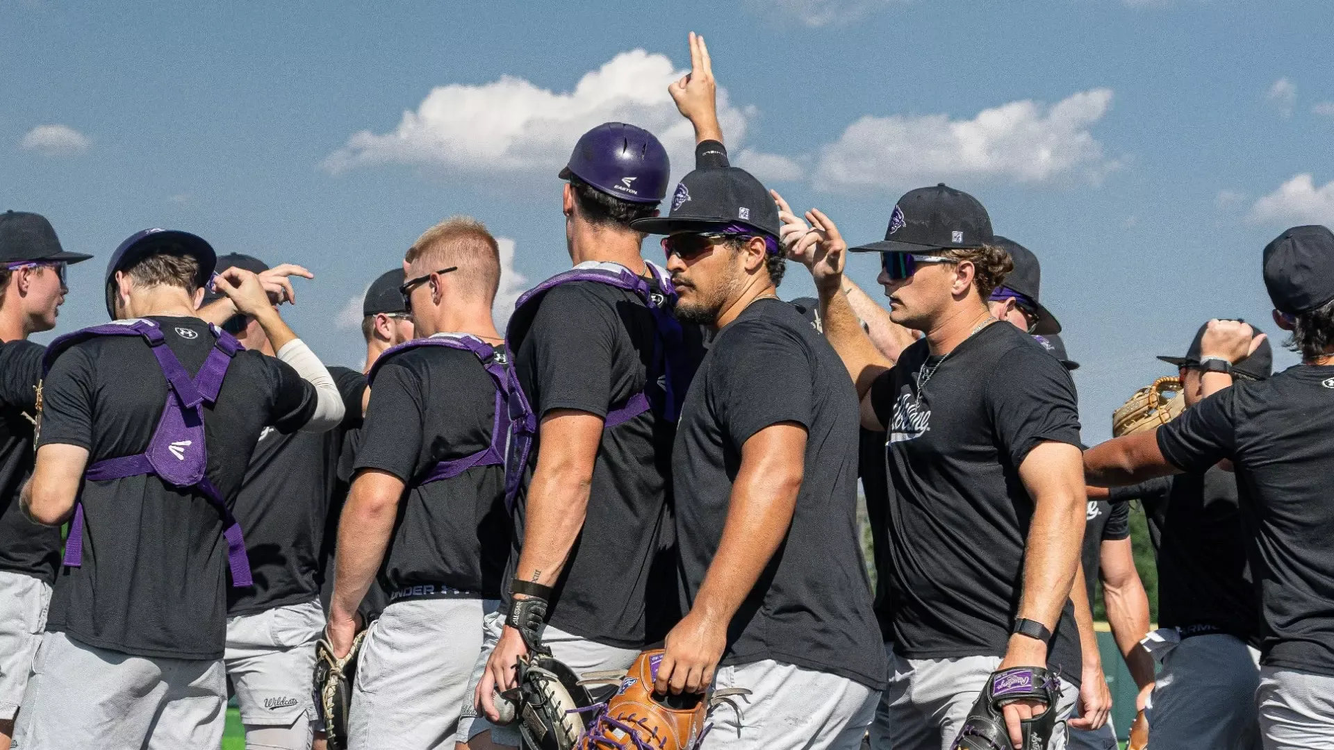 ACU baseball huddles during a practice in Fall 2025.
