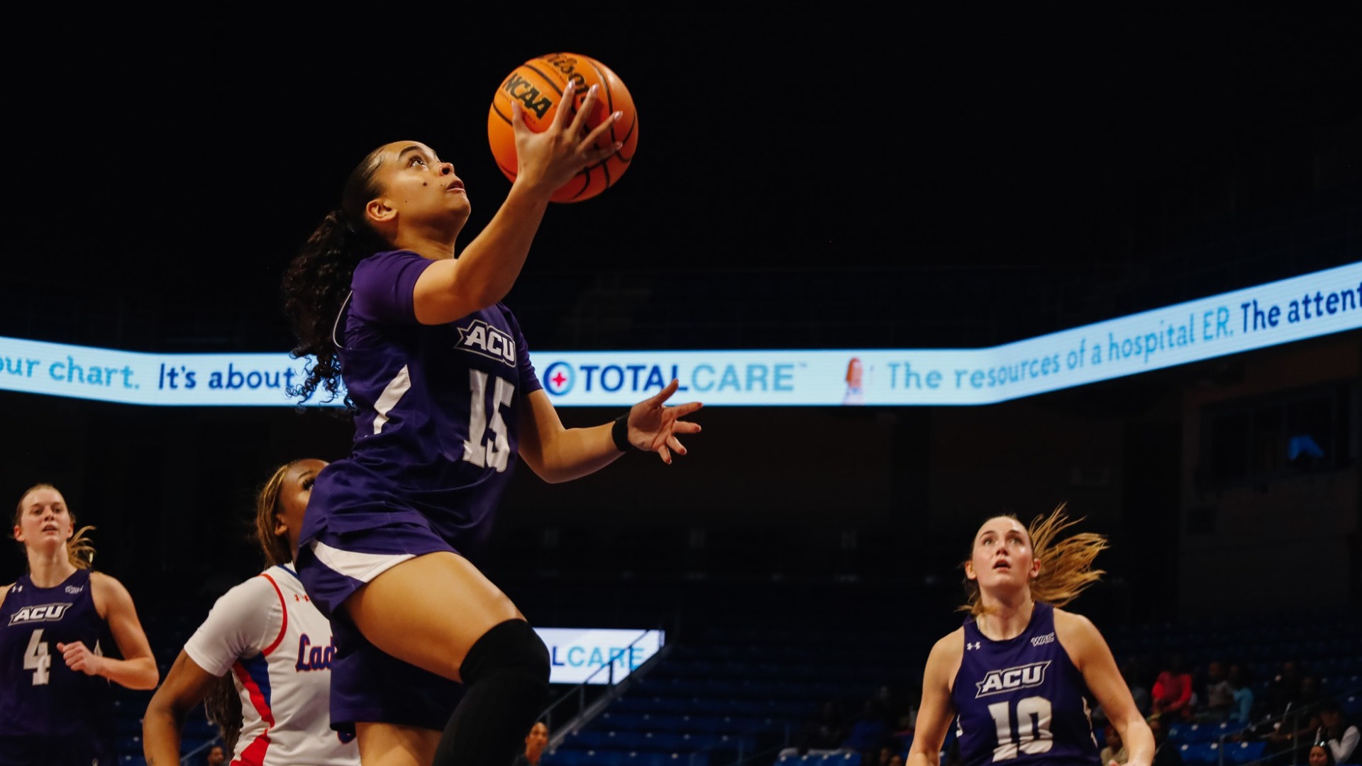 Jazmyn Stone attempts a layup in ACU's 72-63 win over UT Arlington in Arlington, Texas on Feb. 12, 2026.