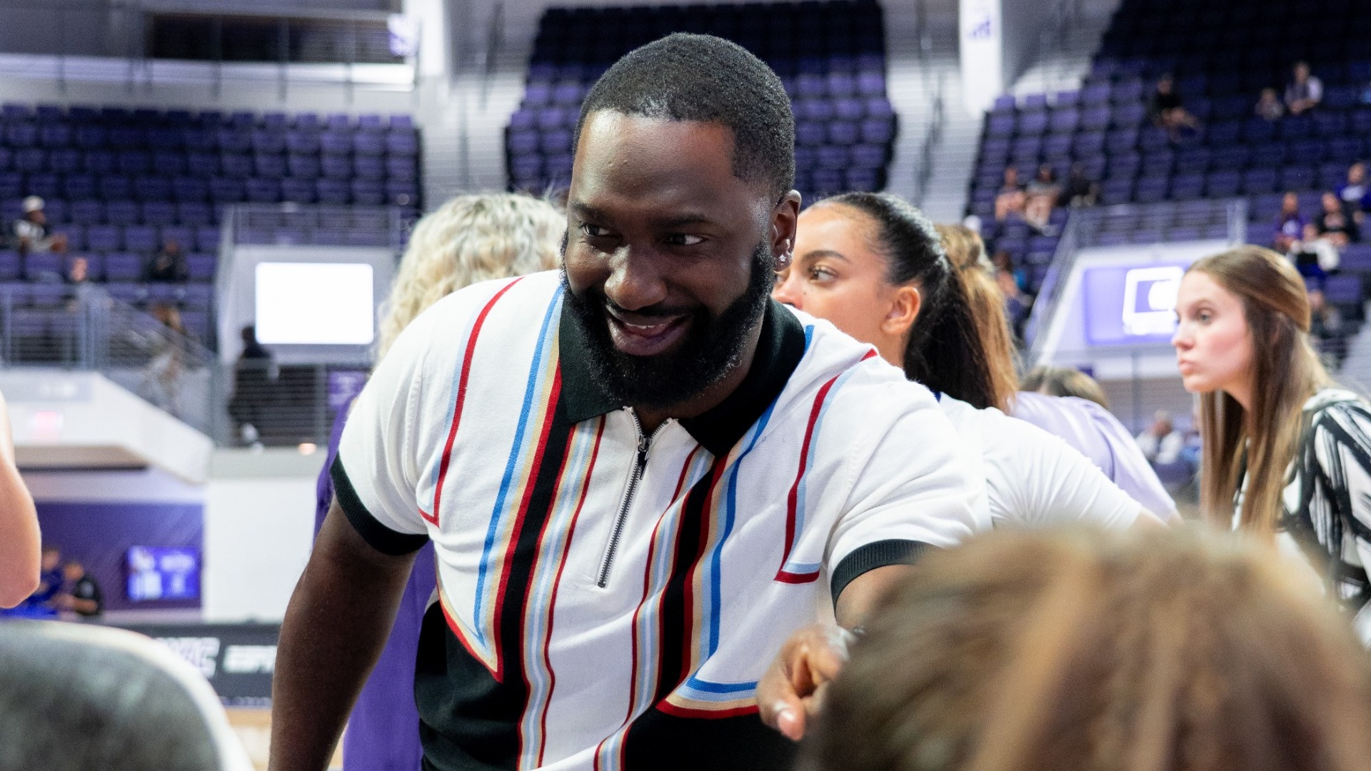 Yannick Denson talks to players in ACU's 82-54 win versus Southern Utah at Moody Coliseum on Jan. 17, 2026.