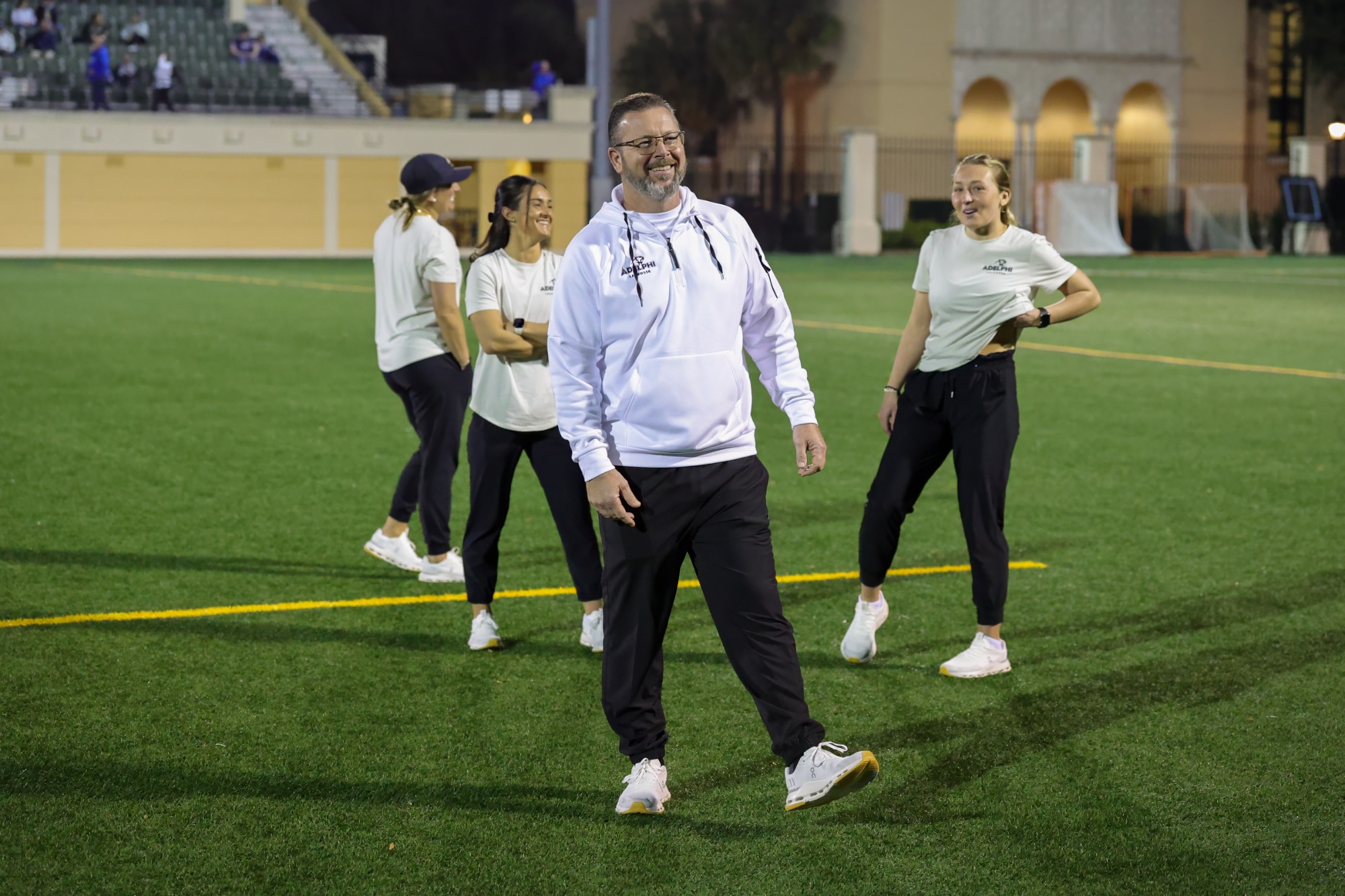 Feb 25, 2025; Winter Park, FL, USA; Adelphi women's lacrosse during a game against Rollins at the Rollins Cahall-Sandspur Field. Mandatory Credit: Mike Watters
