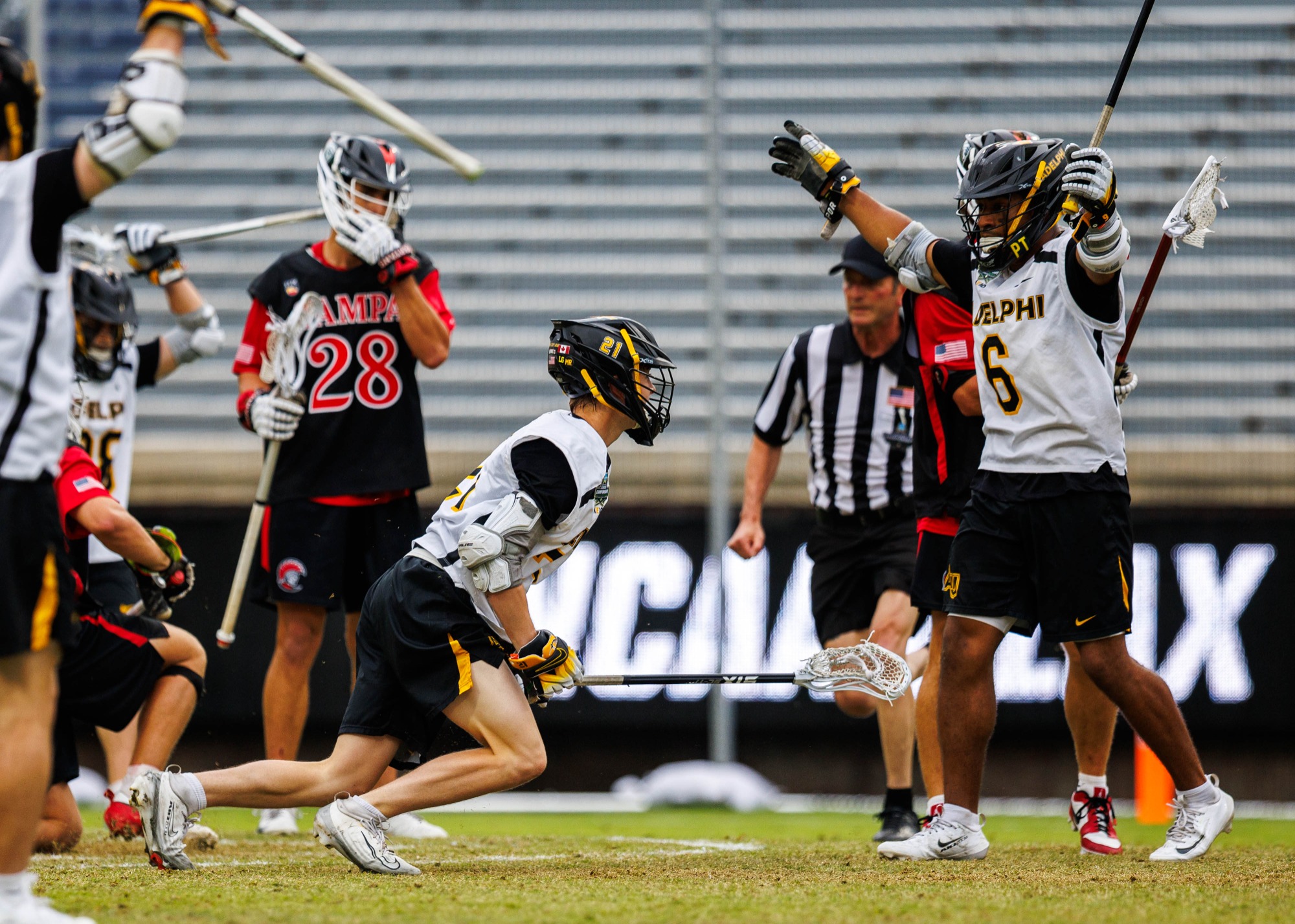 Michael Durnin and Kyle Lewis celebrate a goal