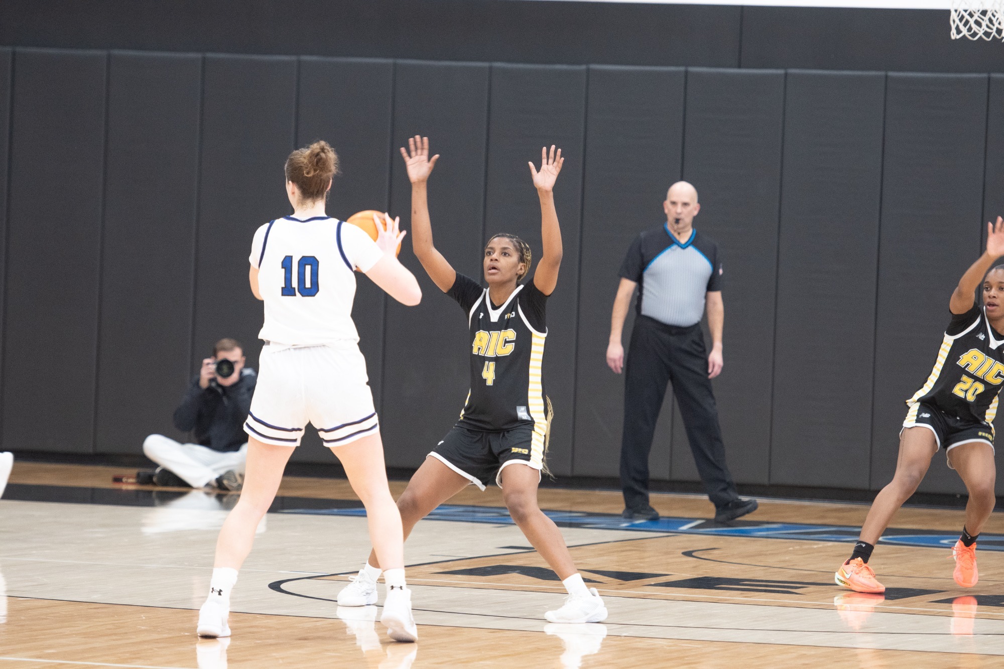 Eden Monka plays defense in a game at Bentley