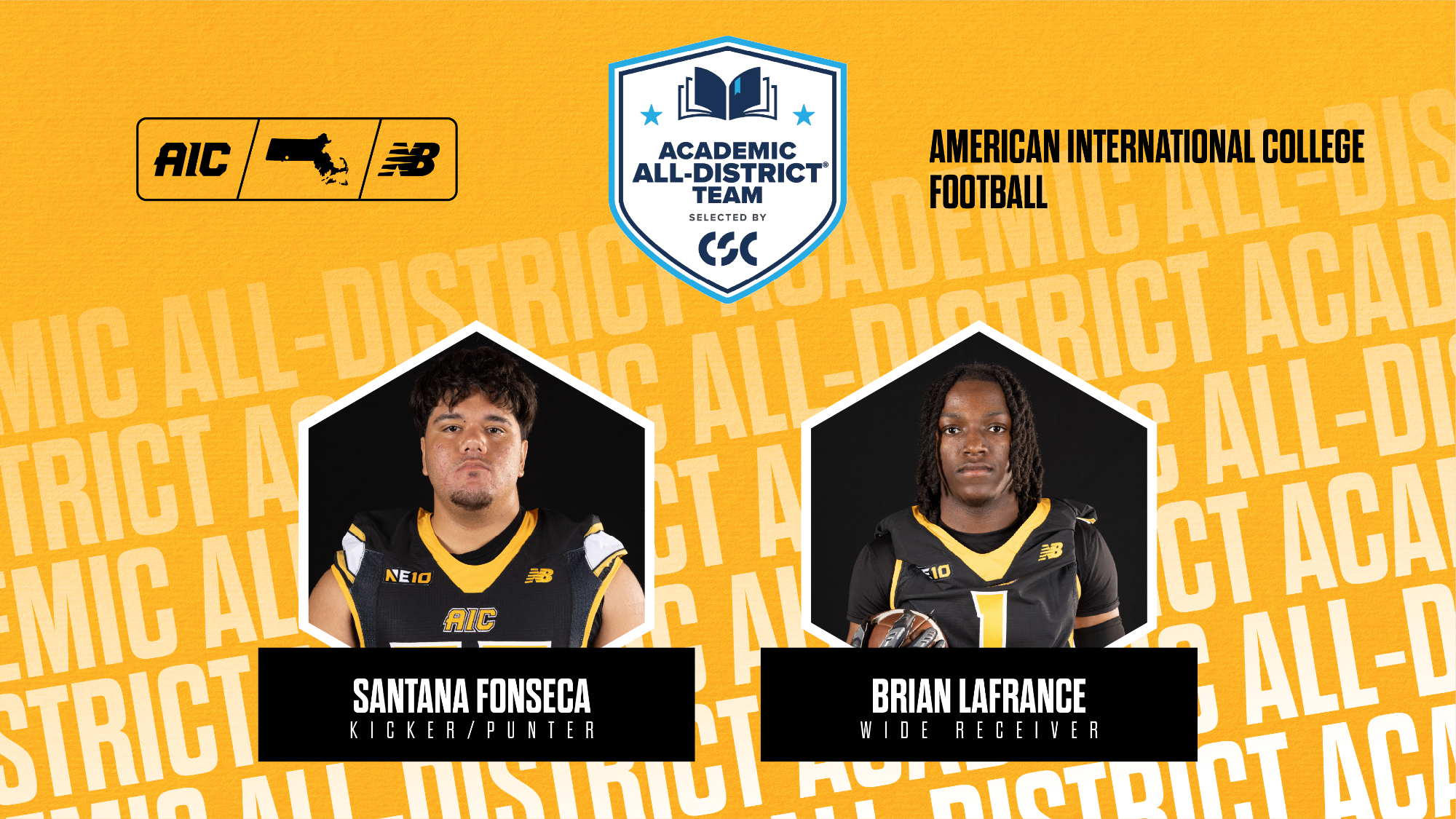 2025 CSC Football Academic All District Santana Fonseca Brian Lafrance