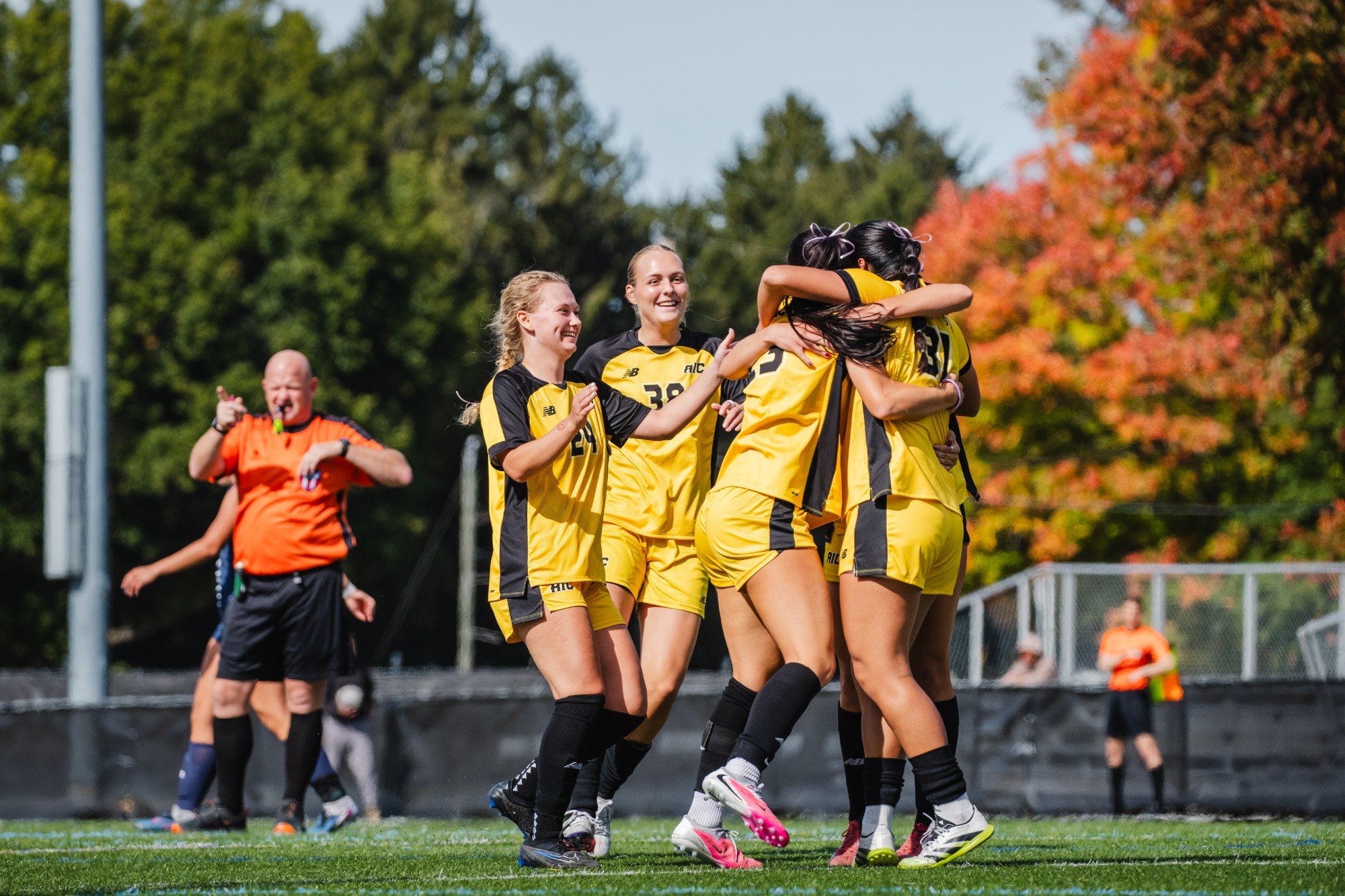 Women's Soccer celebrates a goal