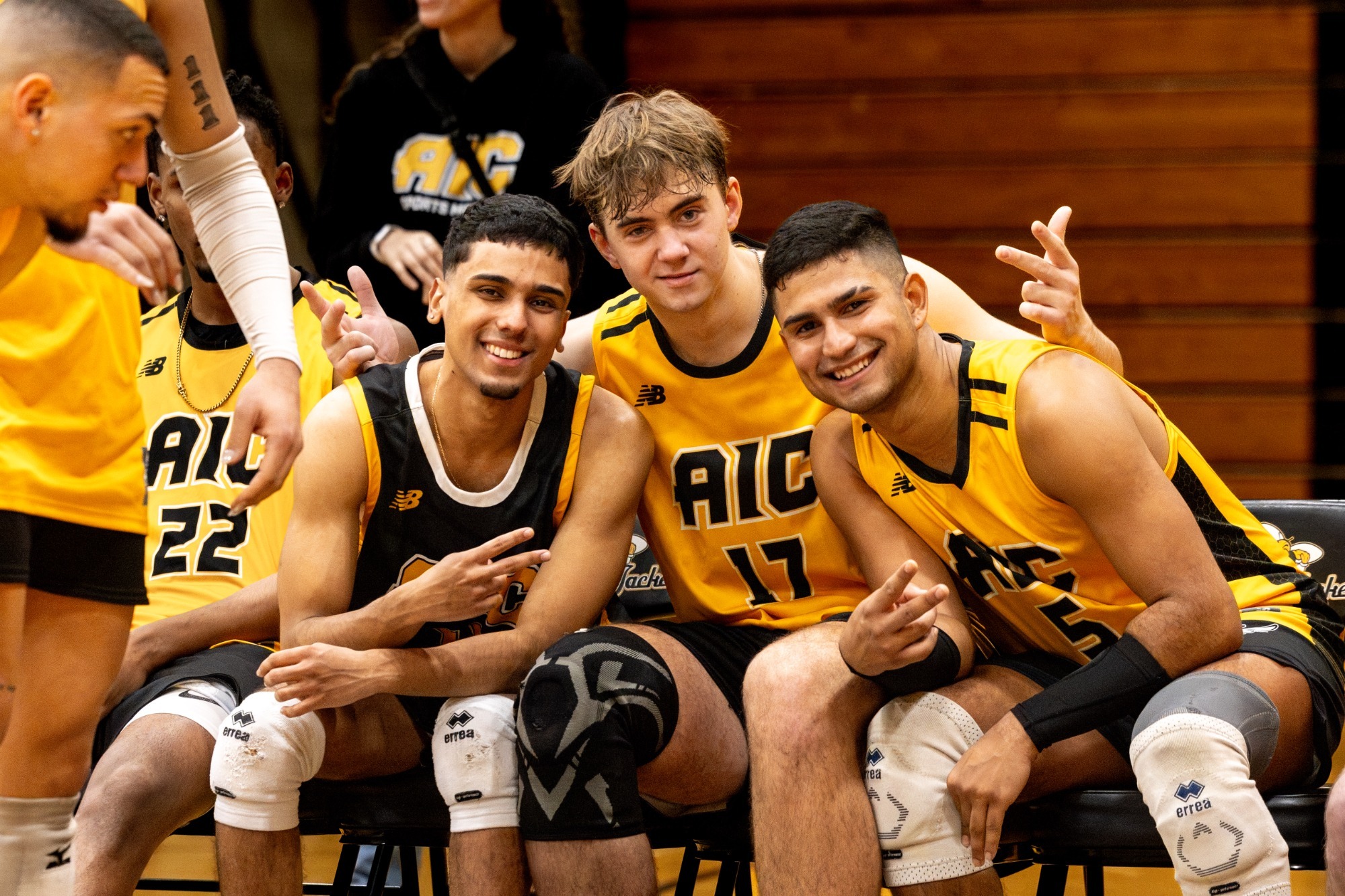 Fabian Lugo, Emil Zhmaidziak, and Robert Santana before AIC's match with Regis