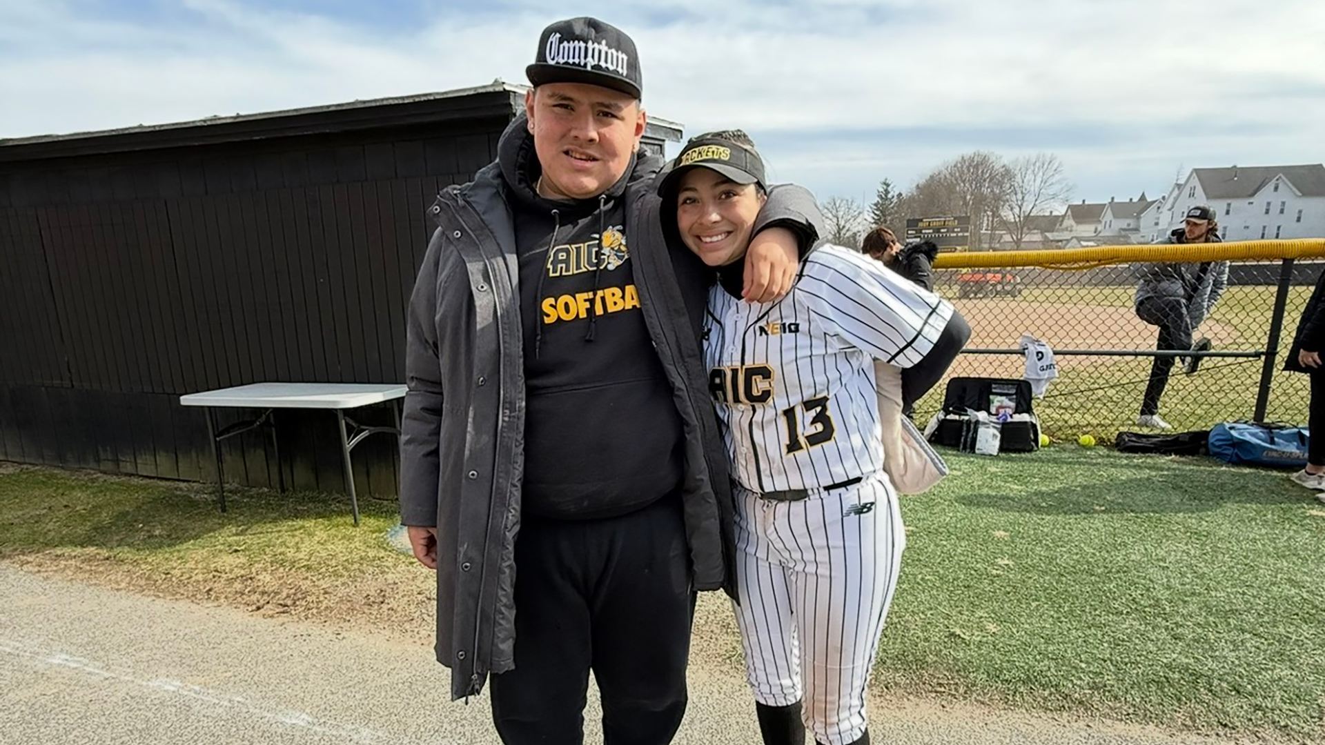 Nevaeh and Elijah Trejo at Judy Groff Field; Nevaeh is in her game uniform