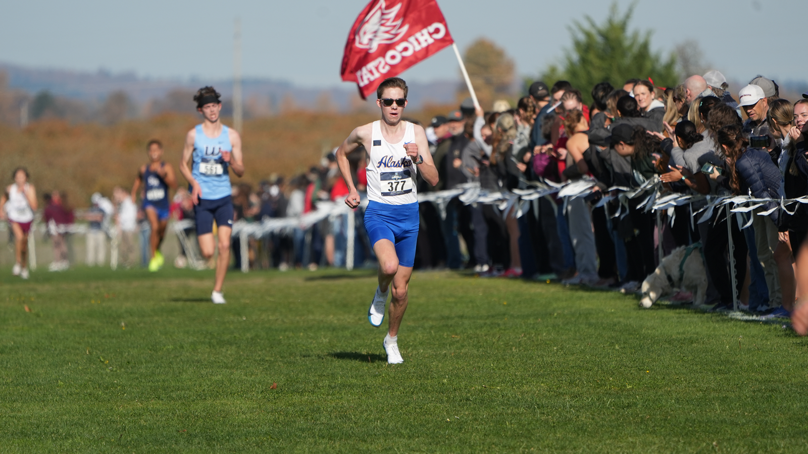 Dexter Delaney runs down the chute at the 2025 NCAA West Regional Championships
