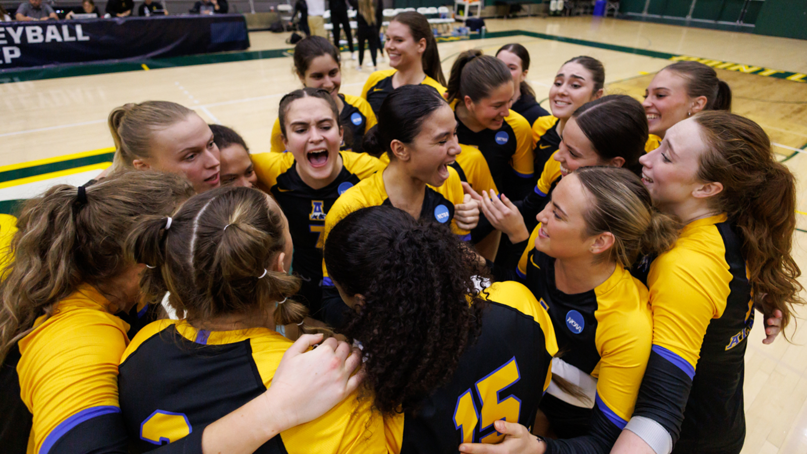 Nanooks celebrate their win over UAA in the national tourney on Dec. 4