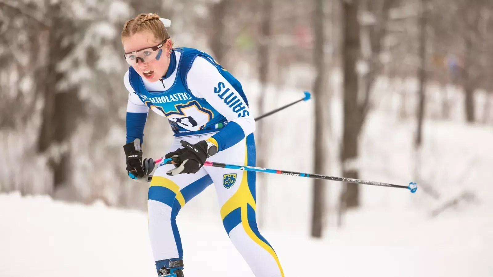 Victoria Myers skiing with St. Scholastica, 2024-25