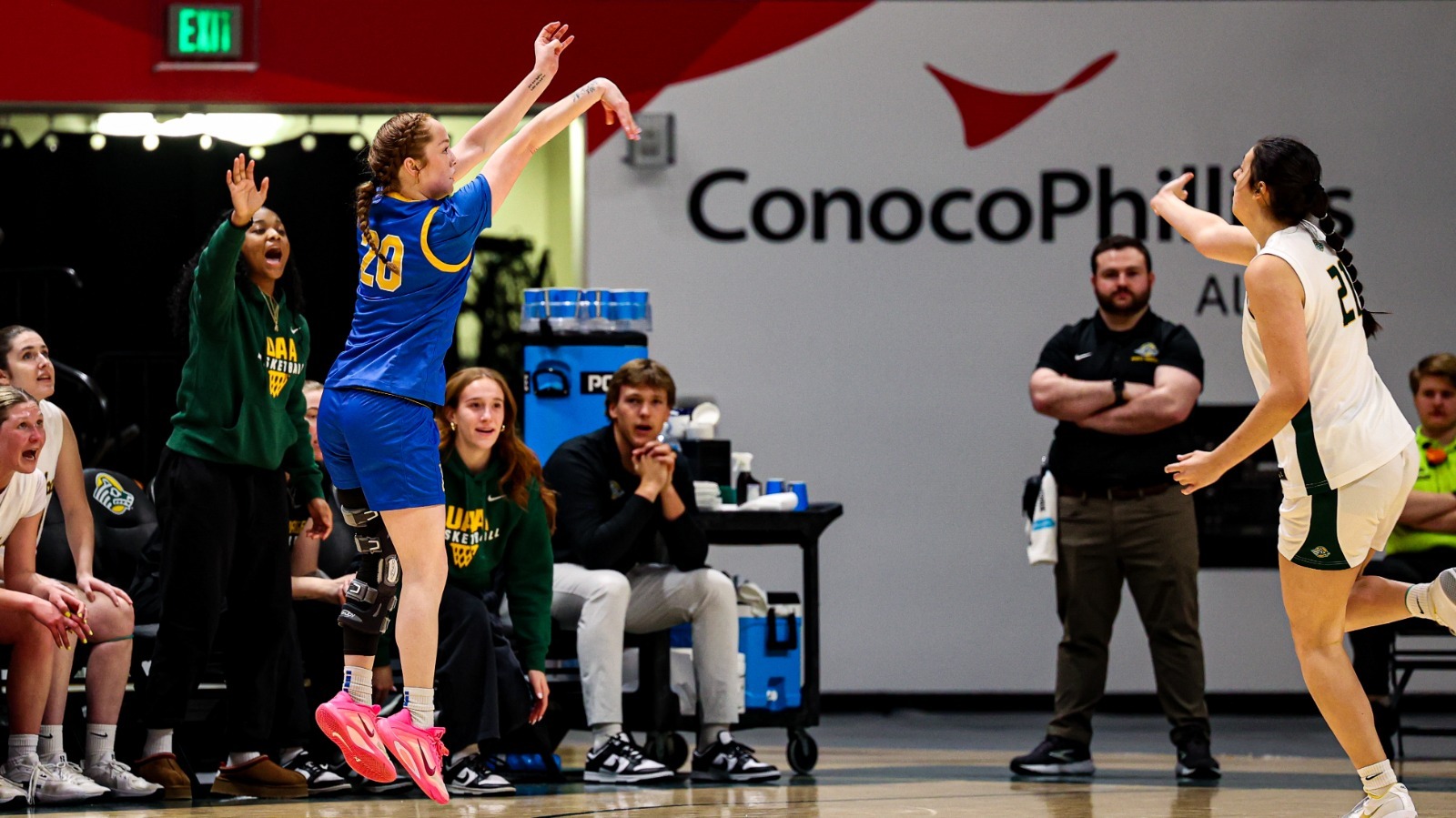 Pearle Green shoots a three at Alaska Anchorage on Jan. 10, 2026