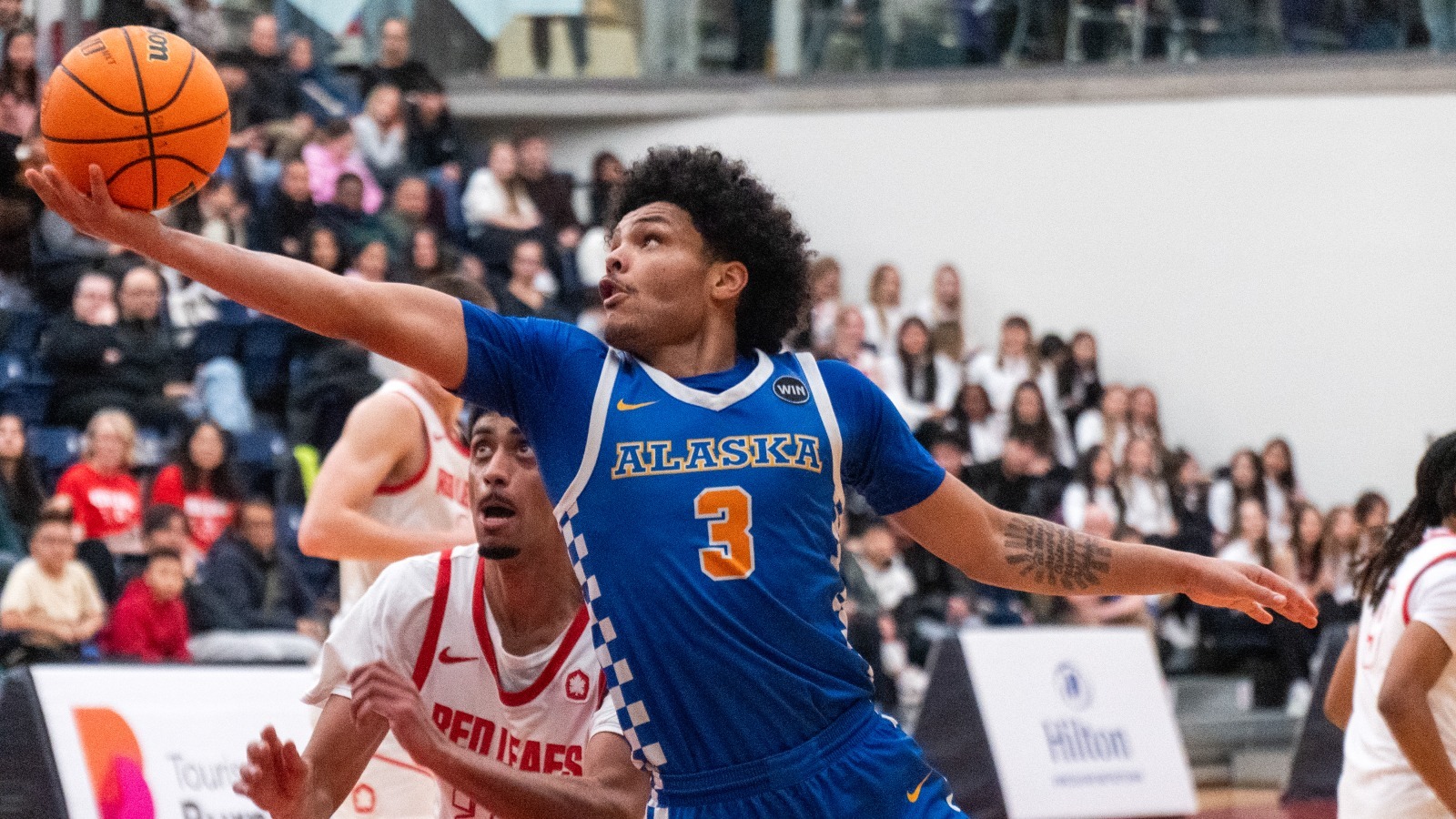 Tyriq Luke puts up a layup at Simon Fraser on Jan. 29, 2026