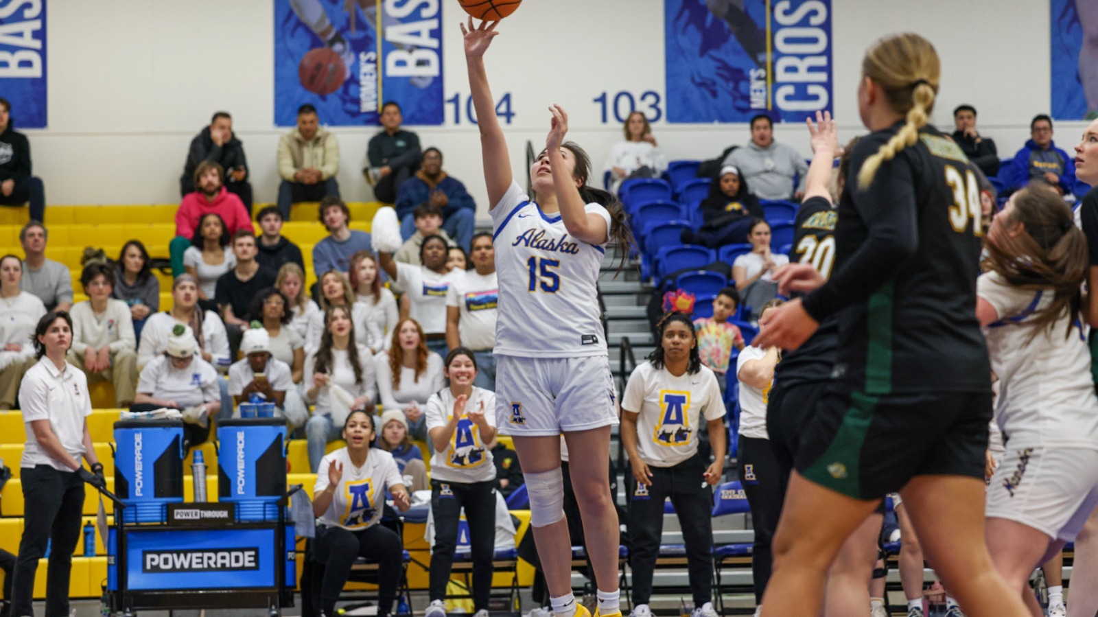 Desiree Redfox shoots a layup vs. Alaska Anchorage, Feb. 2026