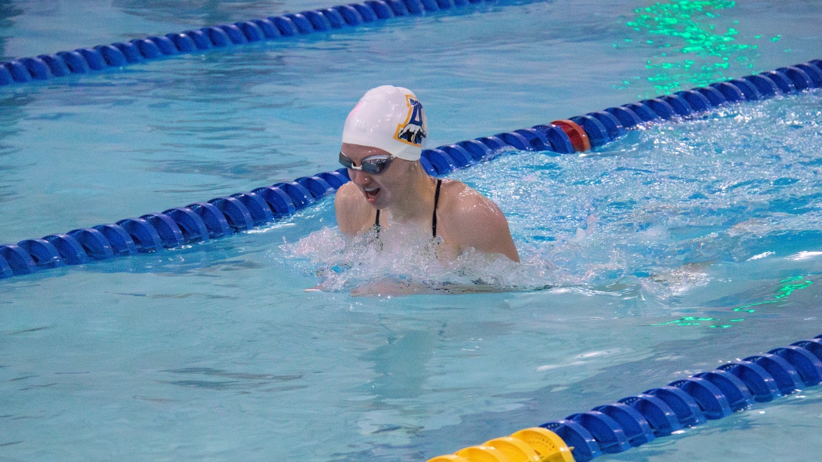 Dorka Dancsok swims in the breaststroke vs. Westmont, Jan. 2026