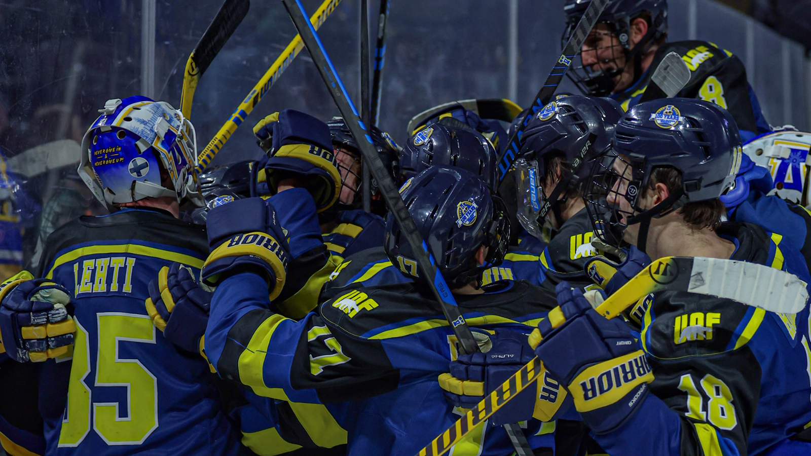 The Nanooks celebrate winning the Alaska Airlines Governor's Cup on Saturday, Feb. 21, 2026 in Anchorage
