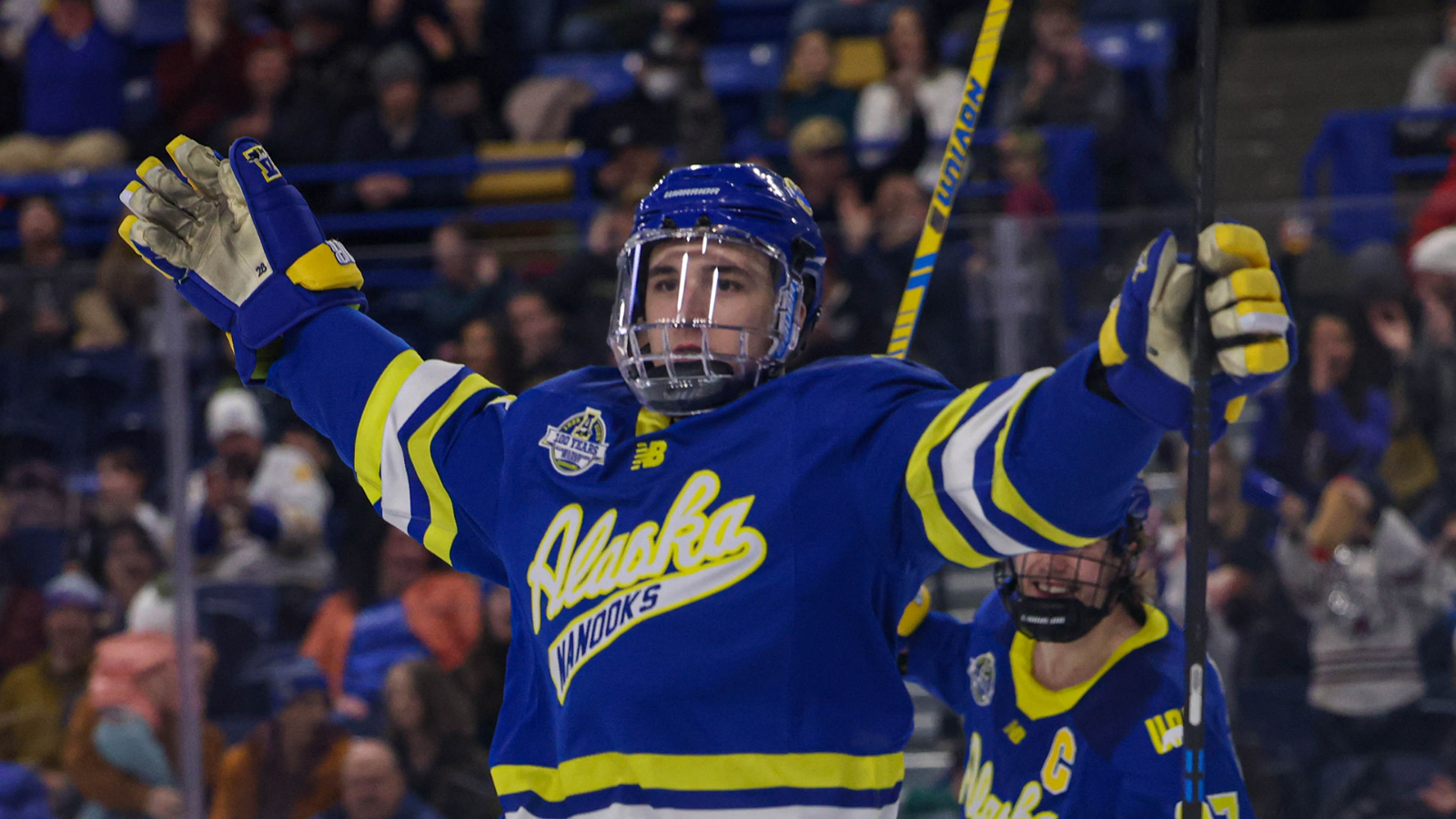 Michael Citara scores and celebrates against UAA in the 2025-26 regular season finale