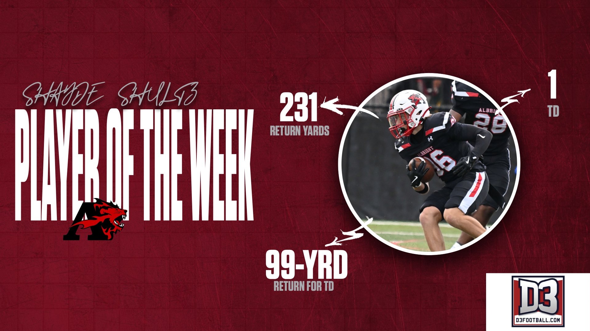 Shayde Shultz MAC and D3football Team of the Week 