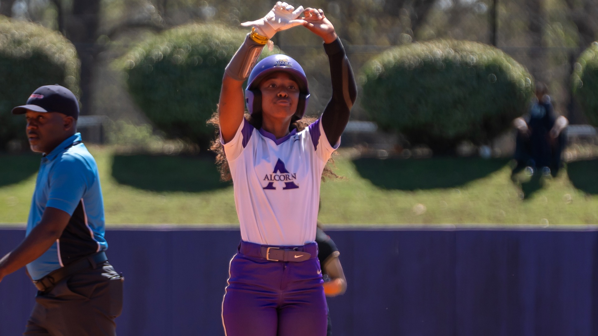 Acevedo with hands up at second base