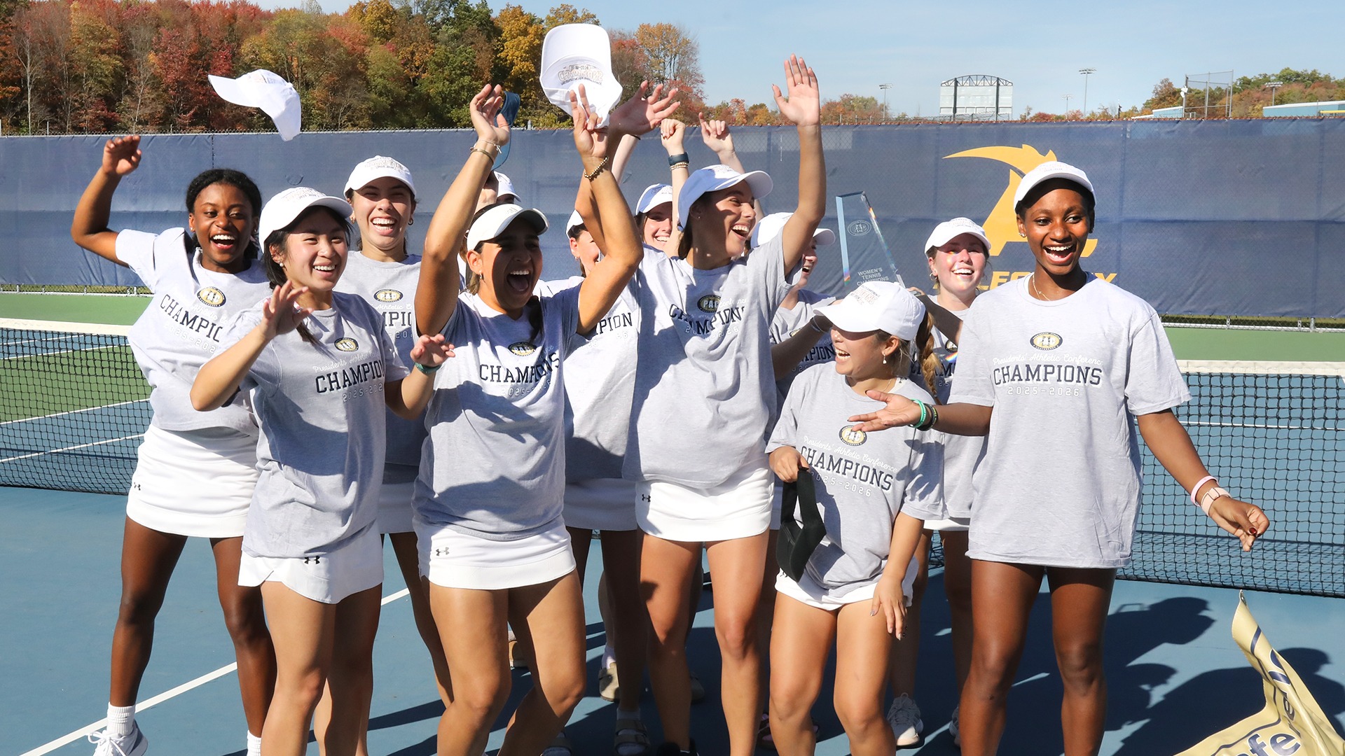 Women's tennis celebrates 2025 PAC championship, Oct. 18, 2025. Photo by Ed Mailliard.