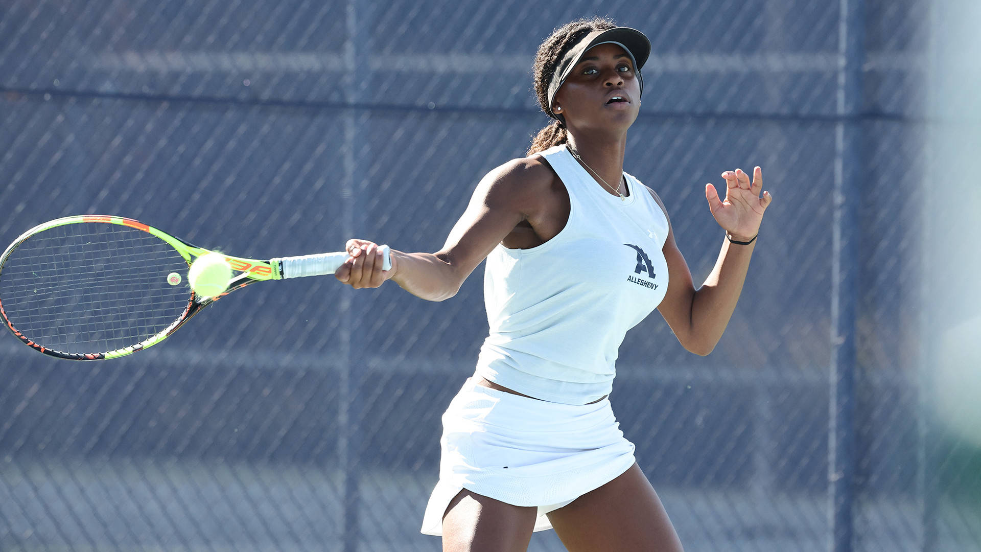 Allegheny College women’s tennis team plays in championship game of Presidents Athletic Conference playoffs, Oct. 18, 2025. Photo by Ed Mailliard.