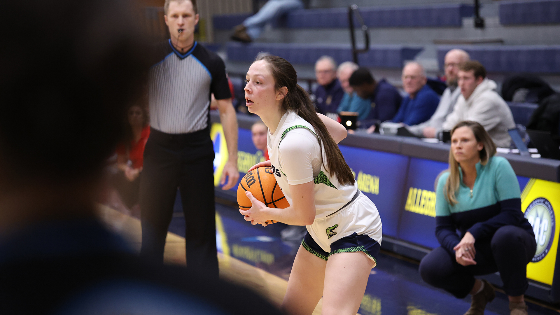 Allegheny College women’s basketball vs. Edinboro, Dec. 12, 2025. Photo by Ed Mailliard.