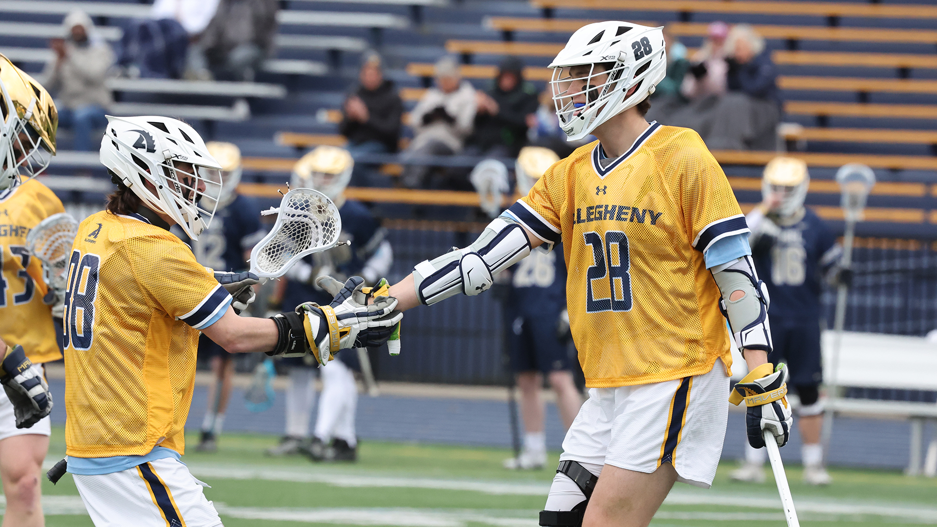 Allegheny College men’s lacrosse on Senior Day vs. Thiel, 4-12-25. Photo by Ed Mailliard.