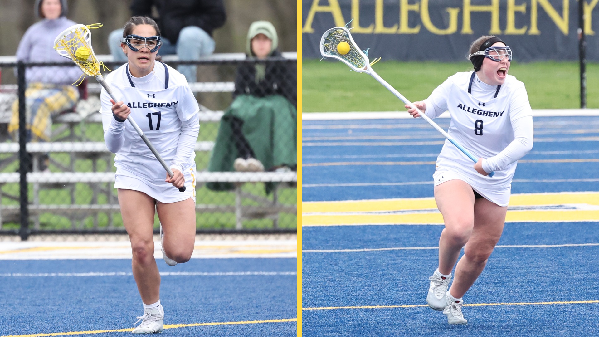 Lauren Petrarca (L) and Amelia Henderson (R) vs. Bethany, April 26, 2025. Photos by Ed Mailliard.