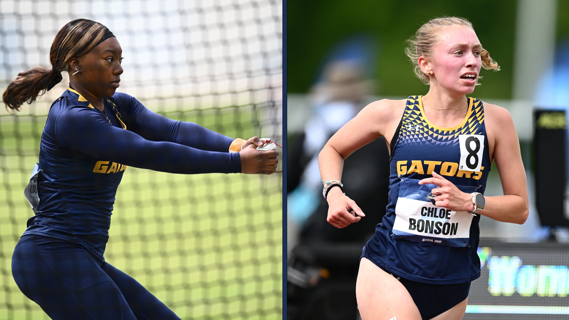 Laila Davis (L) and Chloe Bonson (R) at the 2025 NCAA Championships, May 24, 2025. Photo by Robert Hayes.