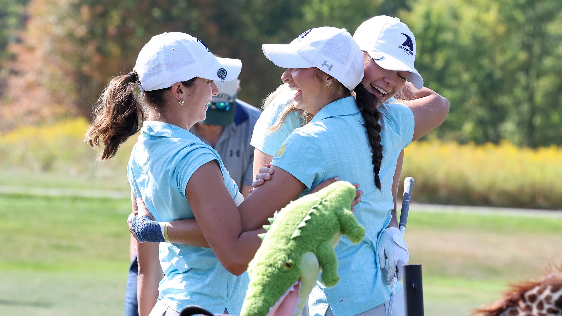 Allegheny women's golf during first round of 2025 Kuhn Invitational, Sept. 21, 2025. Photo by Ed Mailliard.