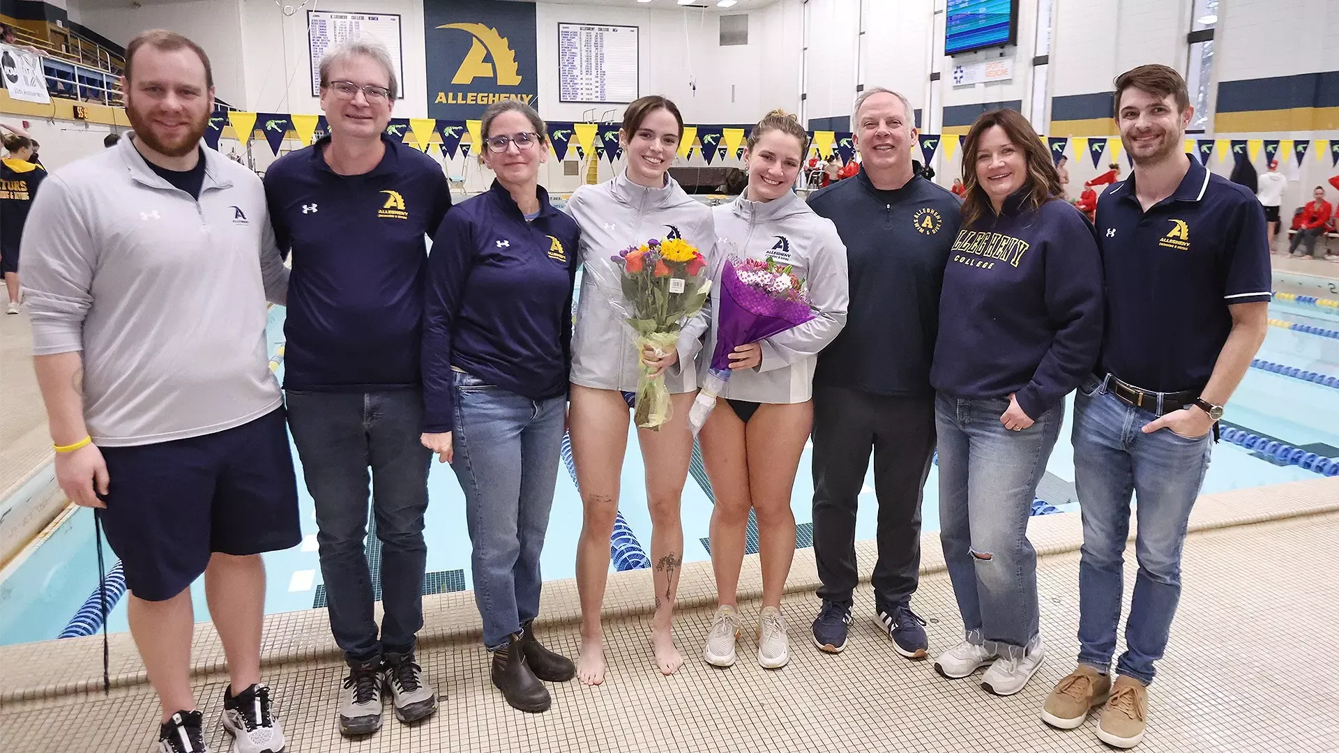 Josephine Reiter and Anna Kohler celebrate Senior Night with family, Jan. 30, 2026. Photo by Ed Mailliard.