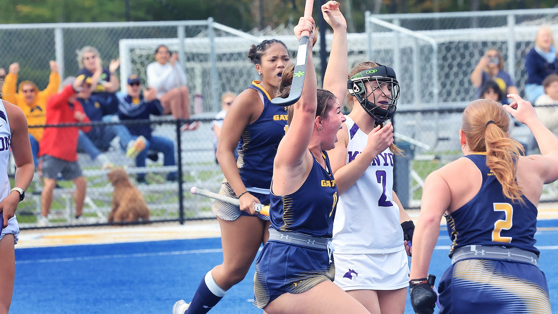 Jamie Marchewka celebrates a goal against Kenyon