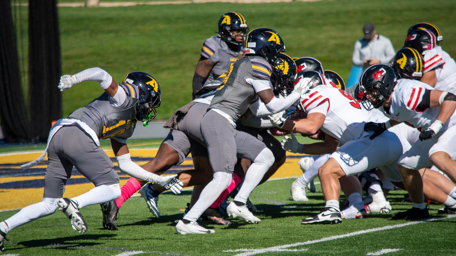 Field goal block vs. W&J, Oct. 17, 2026. Photo by Luke Dieter.