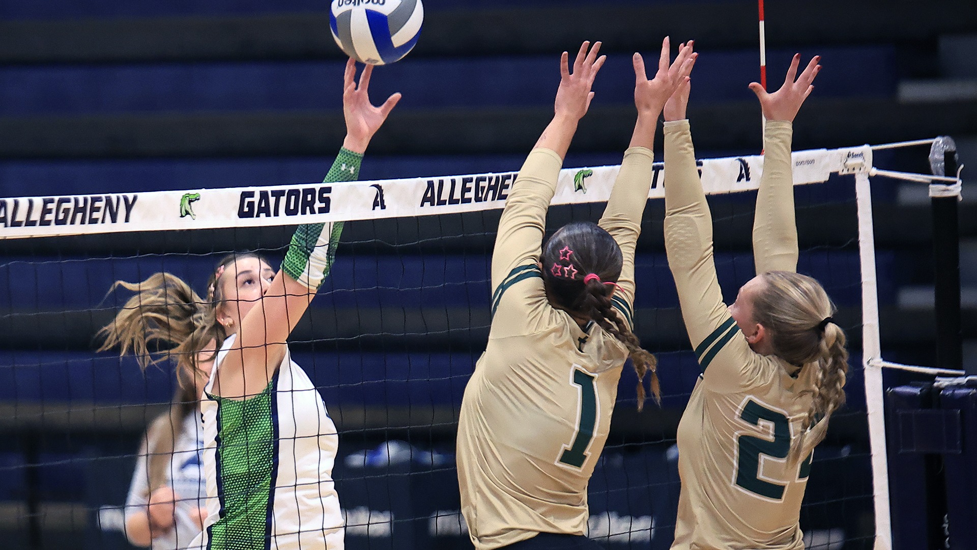 Jillian Smetana attacks the ball against Franciscan