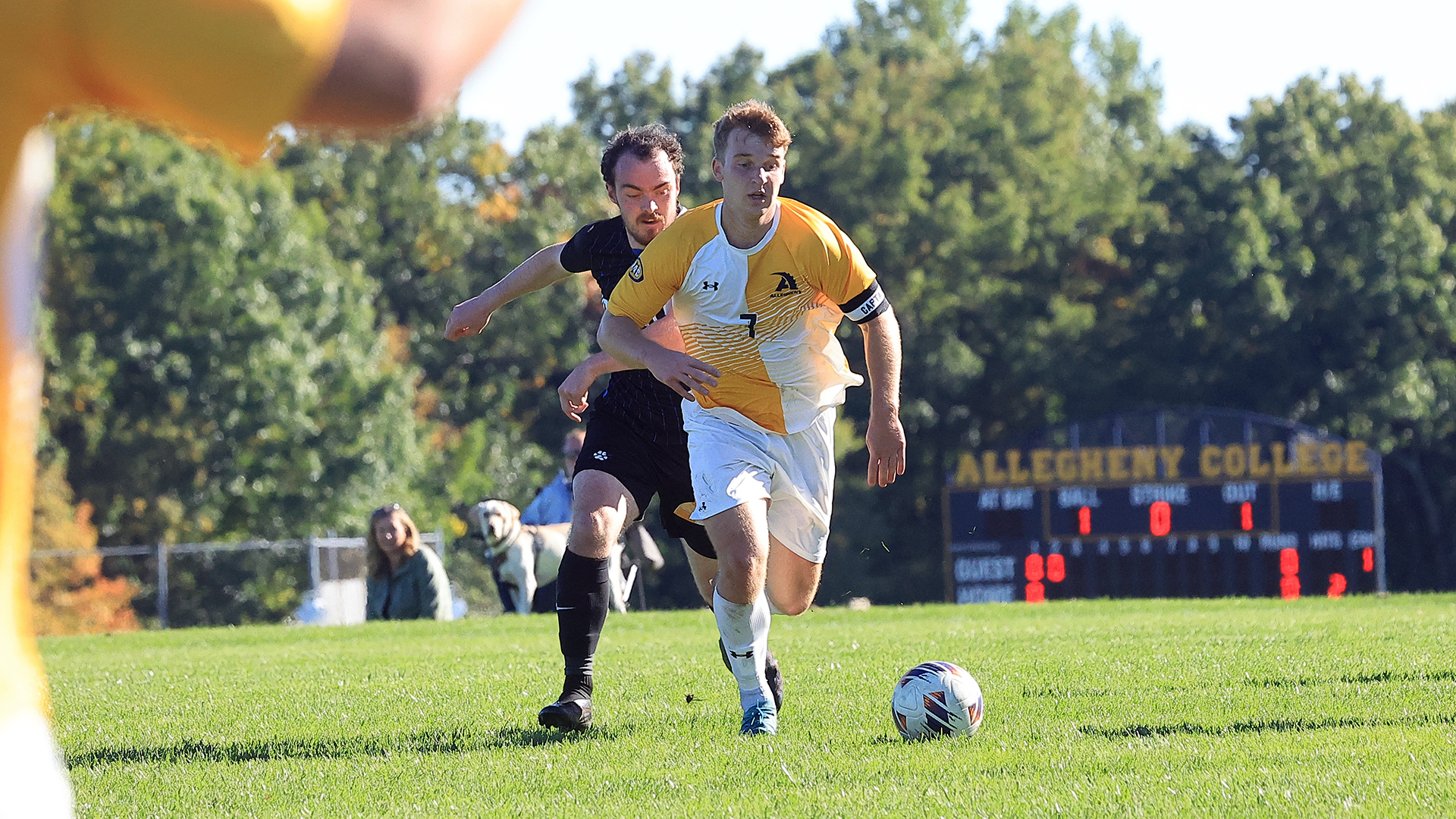 Allegheny College men’s soccer senior day vs. Bryant and Stratton (Rochester), Oct. 3, 2026. Photo by Ed Mailliard.