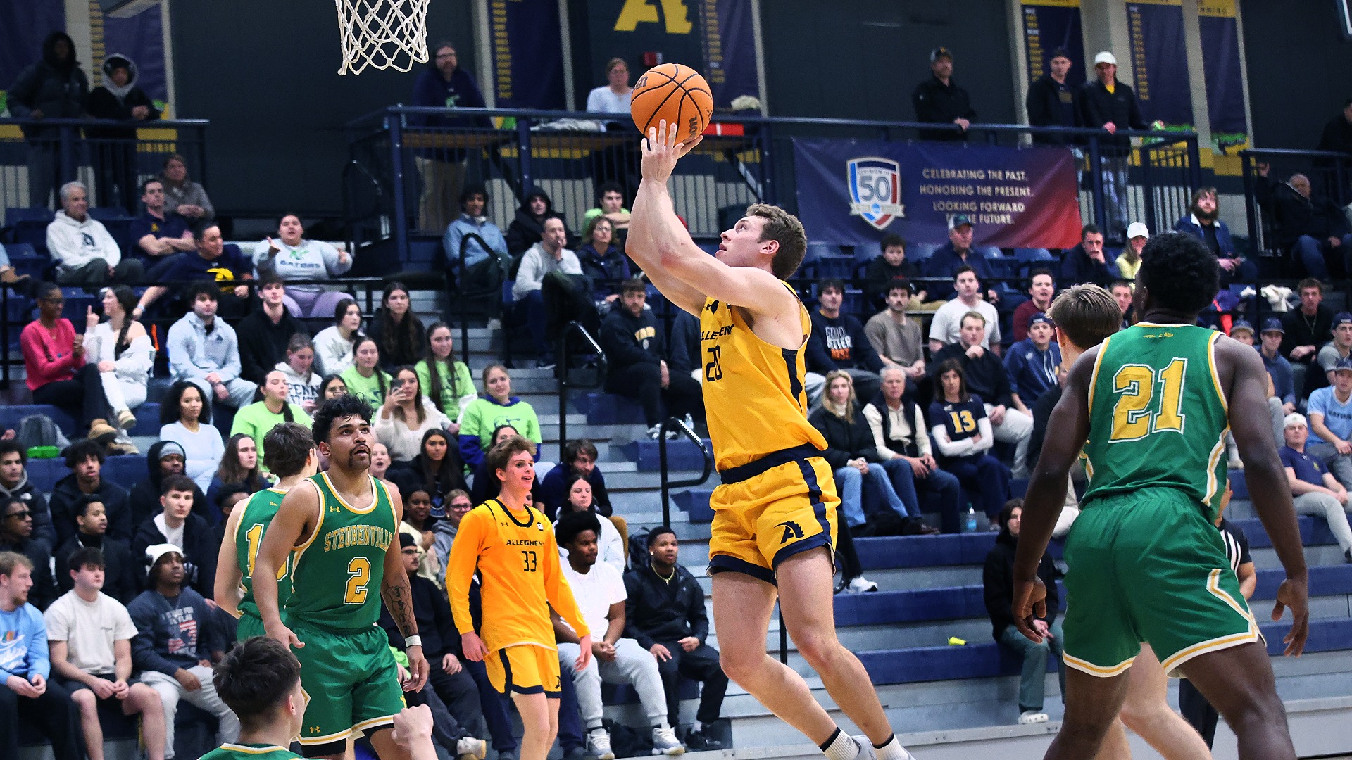 Ryan Lang in 2026 PAC quarterfinals vs. Franciscan, Feb. 24, 2026. Photo by Ed Mailliard.