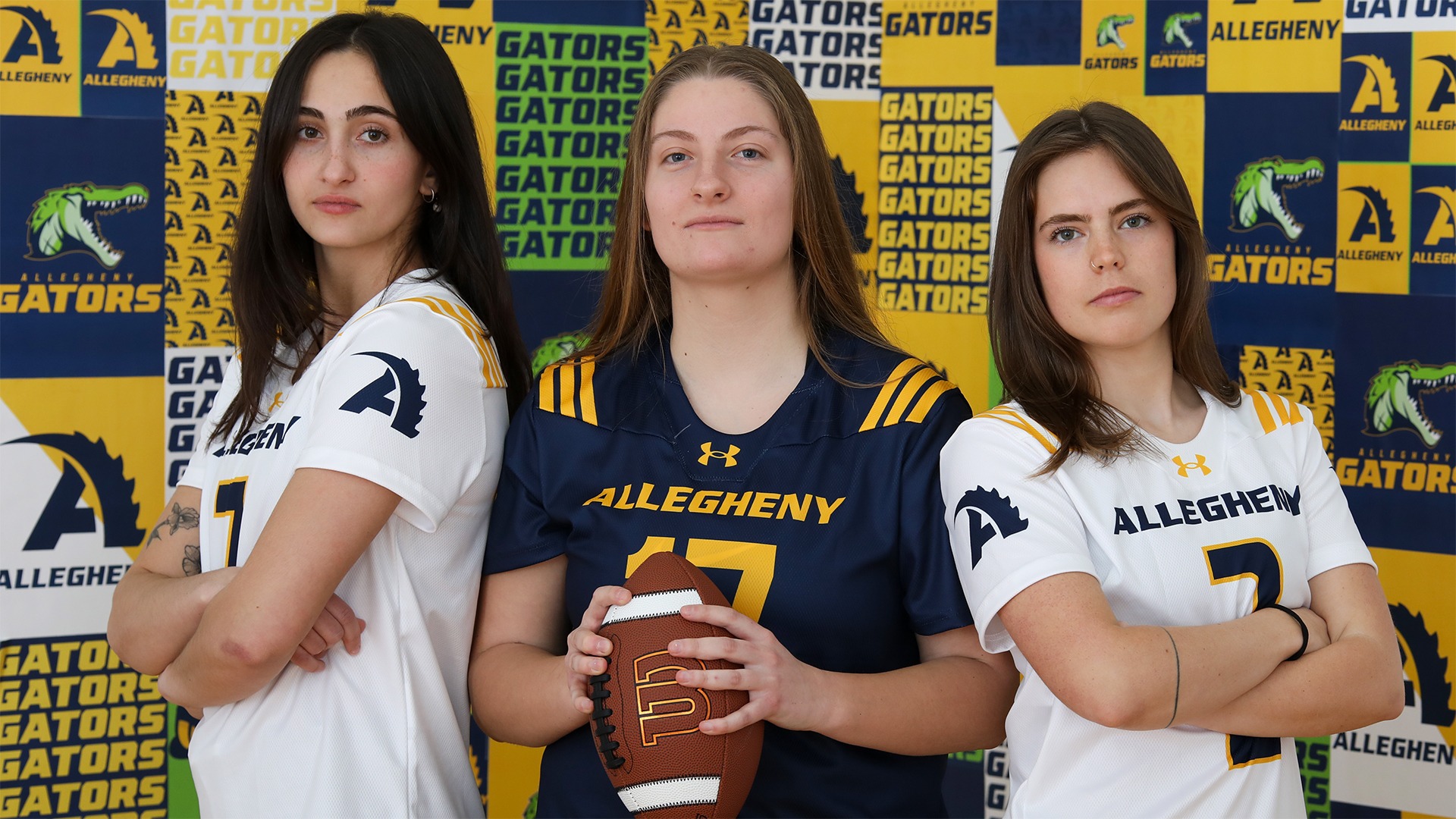 2026 women's flag football captains Rosa Monarch, Victoria Badowski, and Azalia Berndt.