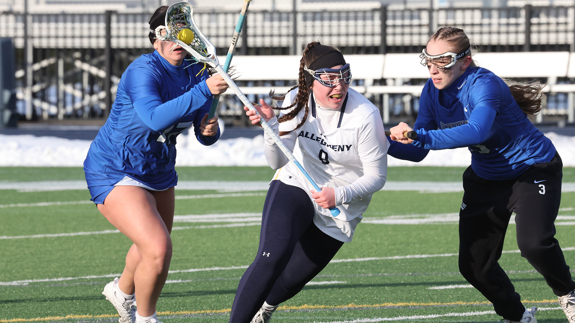 Allegheny College women’s lacrosse vs. Fredonia, Feb. 25, 2026. Photo by Ed Mailliard.