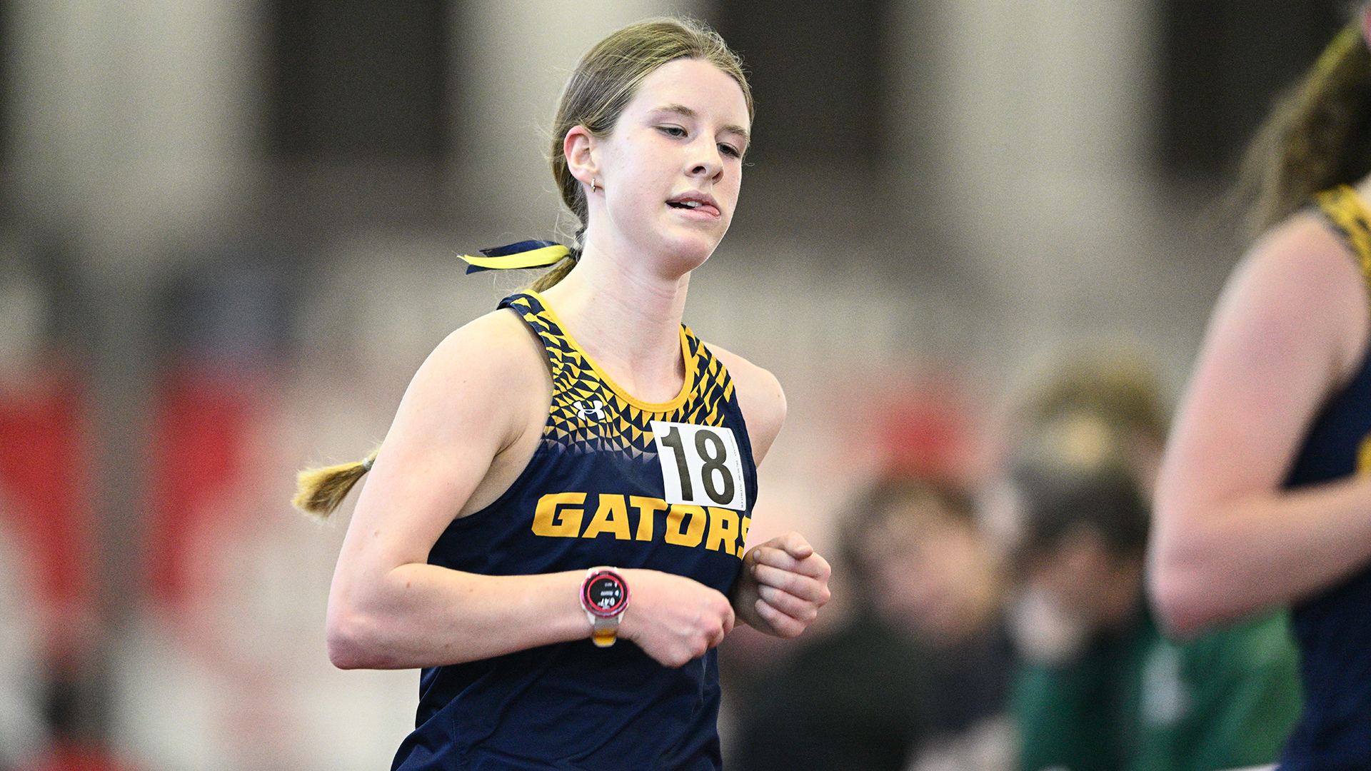 The Allegheny women's track and field team competes at the 2026 PAC Indoor Championships. Photo by Robert Hayes.