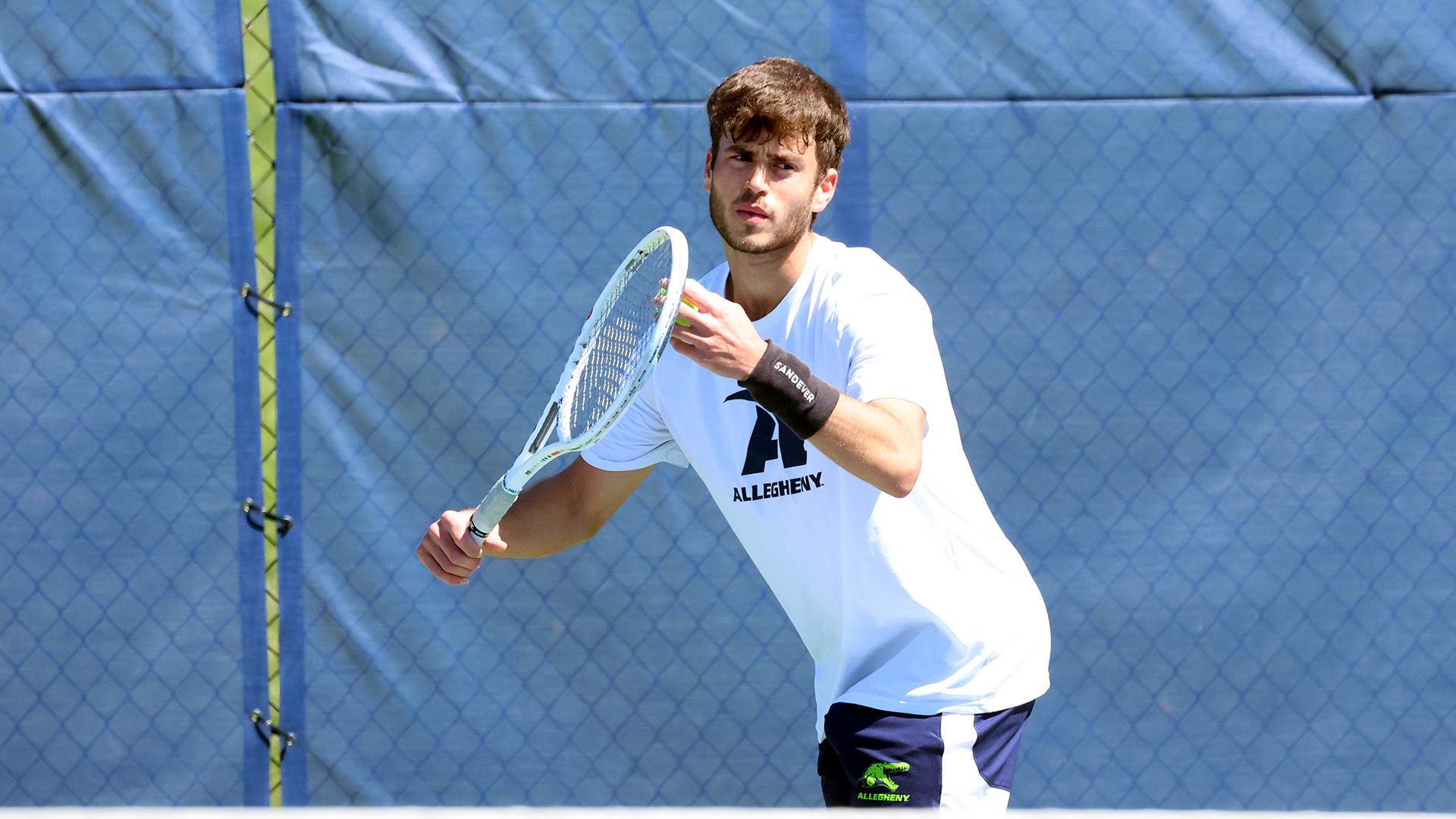 Allegheny College men’s tennis action April 11, 2026. Photo by Ed Mailliard.