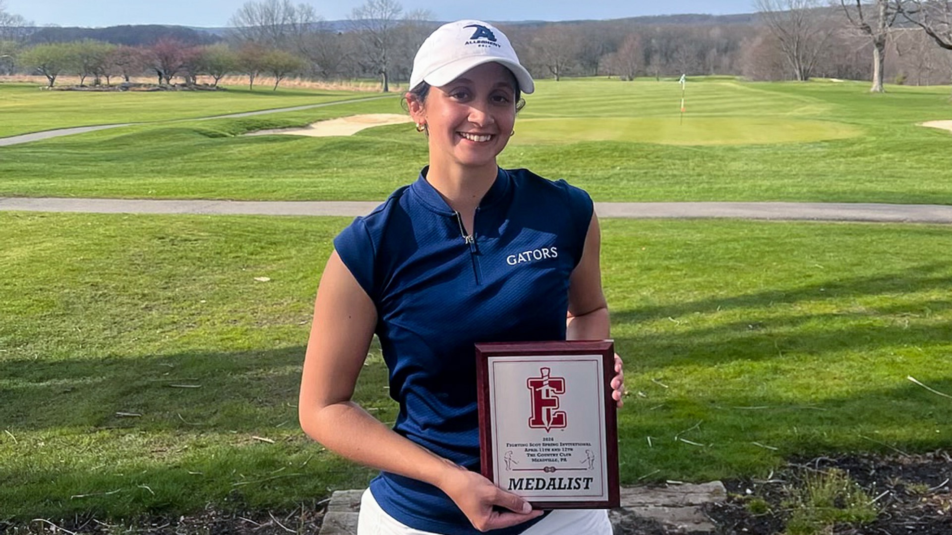 Josephine Corey with the medalist trophy at the 2026 Fighting Scot Spring Invitational, April 12, 2026. Photo by Abby Sorensen.