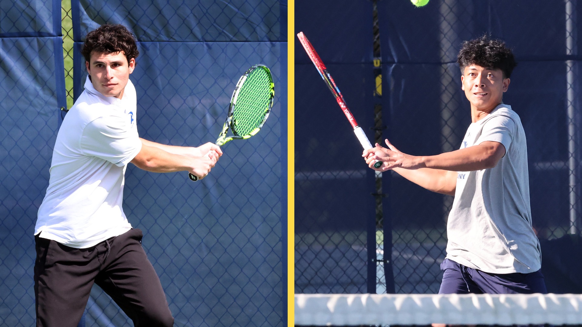 David Rodriguez (R) and Adam Memije (L) of the Allegheny College men's tennis team.