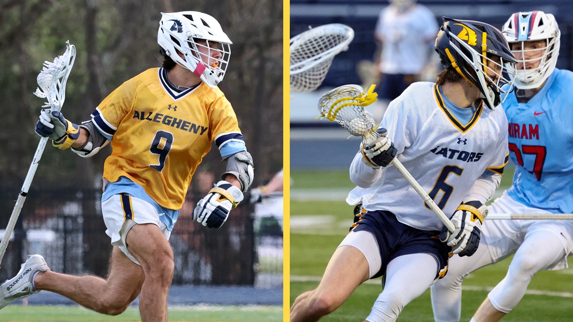 JP Rakis (R) and Nathan Wheeler (L) of the Allegheny College men's lacrosse team.